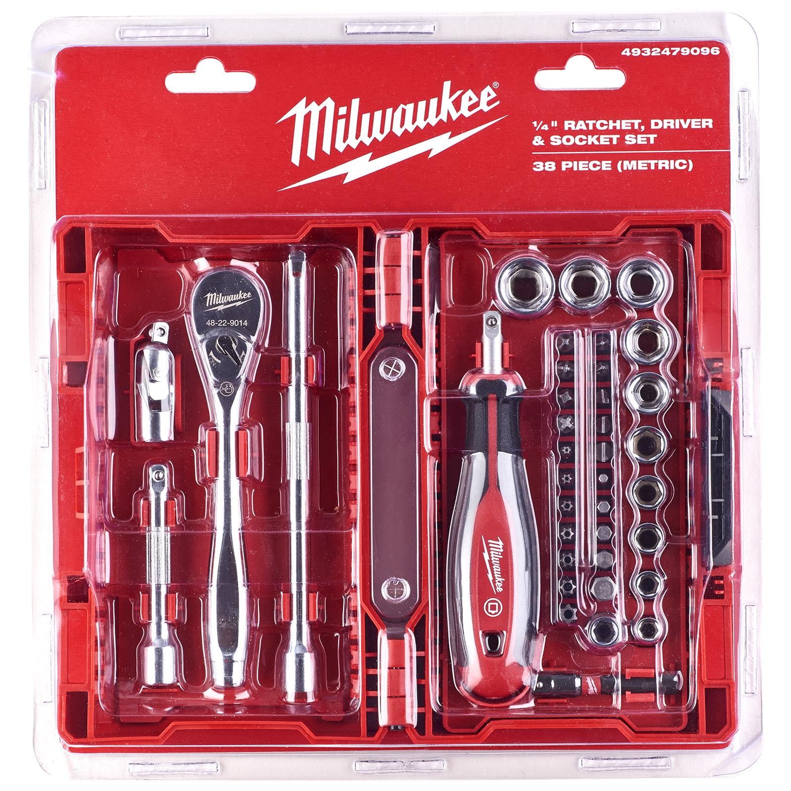 Milwaukee Ratchet Wrench Driver and Socket Set 1/4" in Case 90 Tooth Handle