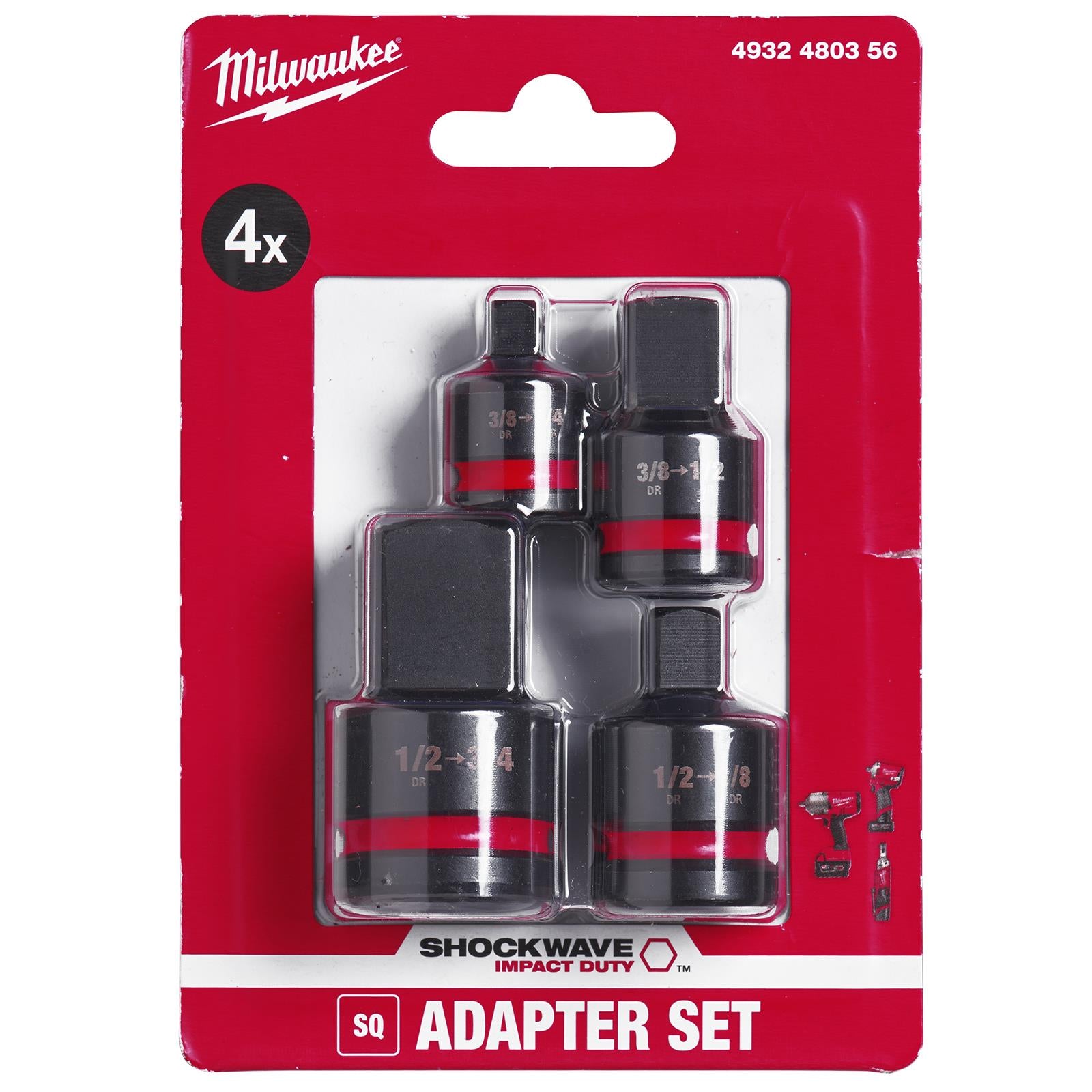 Milwaukee Impact Socket Adaptor Set 4 Piece SHOCKWAVE Impact Duty