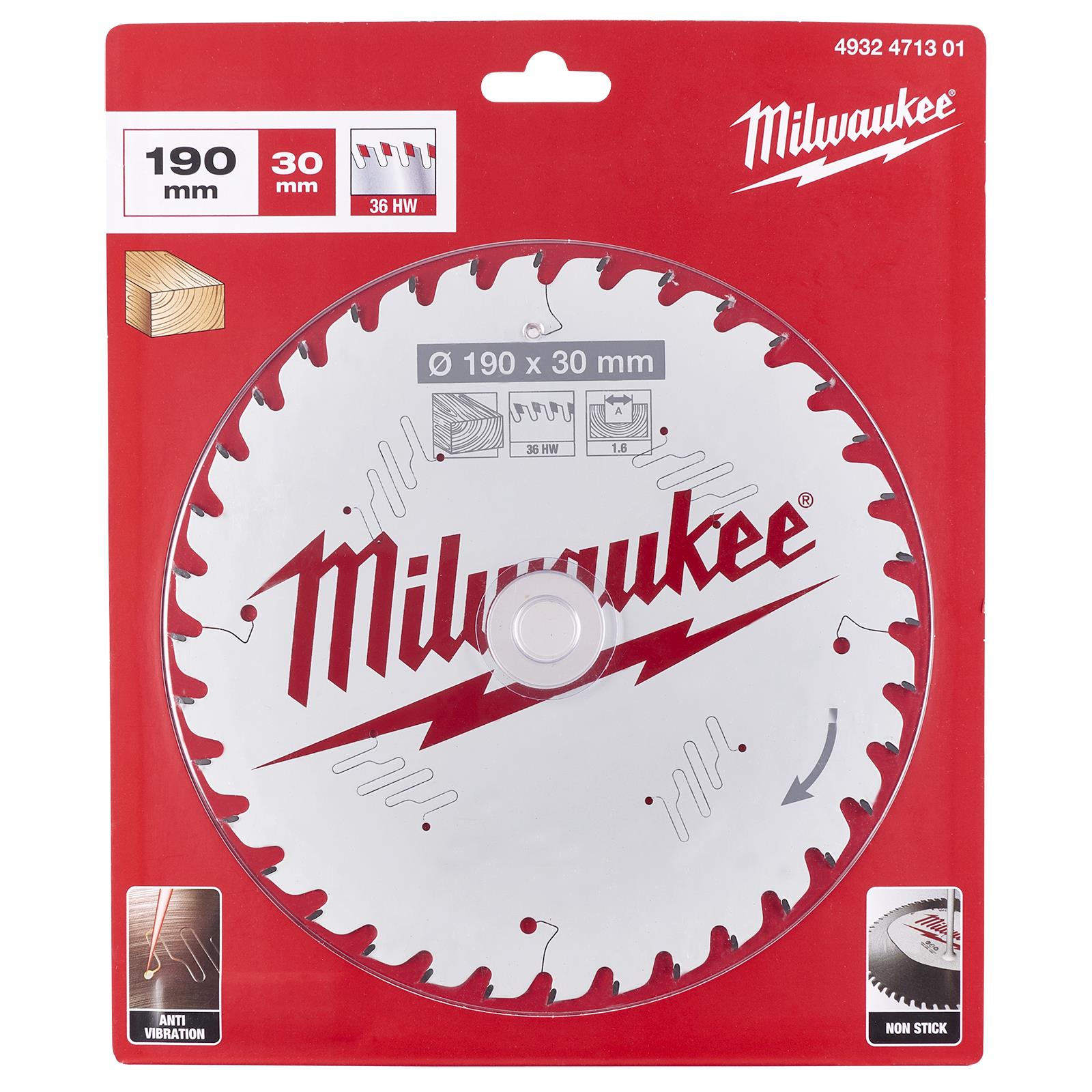 Milwaukee Circular Saw Blade for Wood 190mm x 30mm Bore x 1.6mm 36T ATB