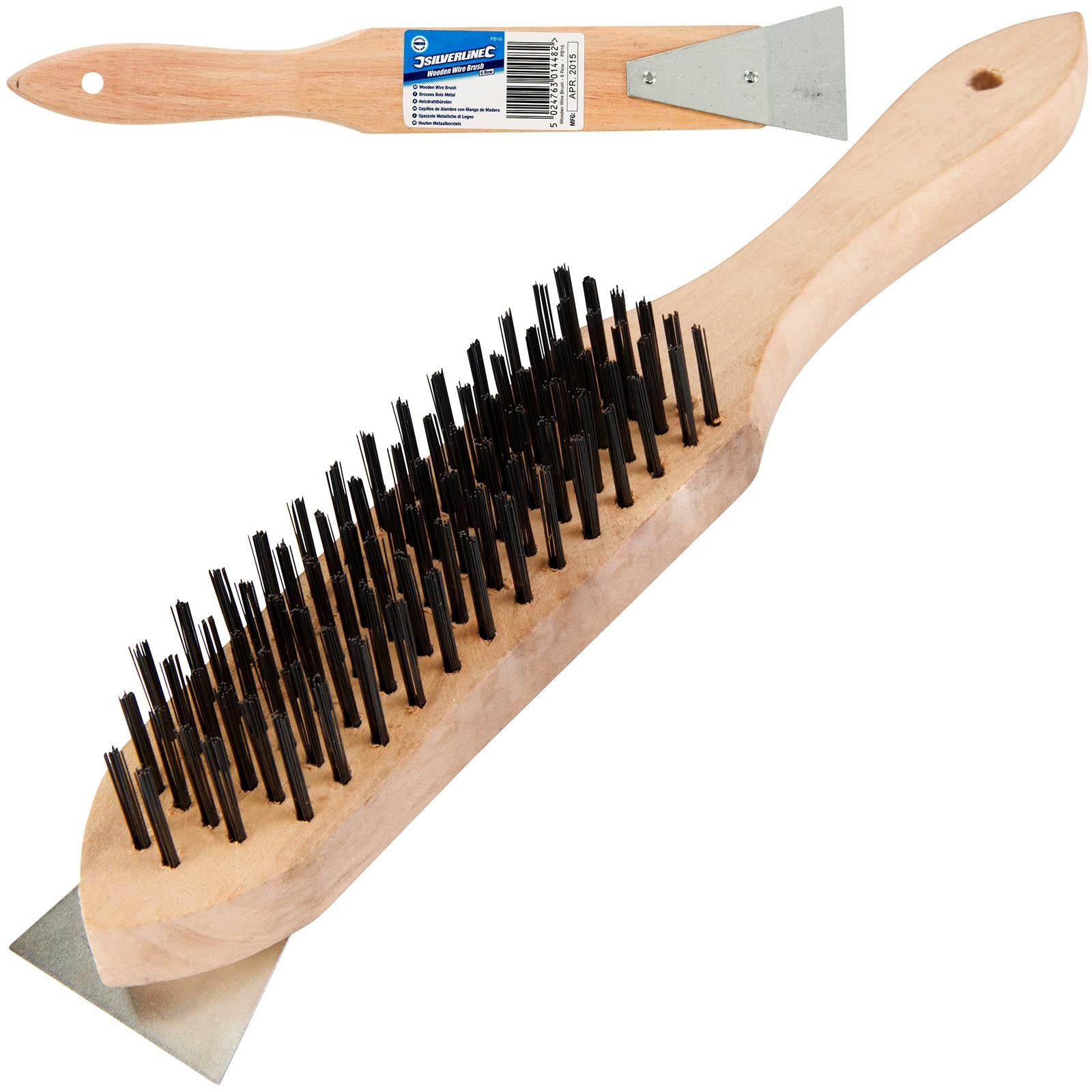 Silverline Wire Brush Scraper Wooden Heavy Duty Steel Bristles 290mm Cleaning