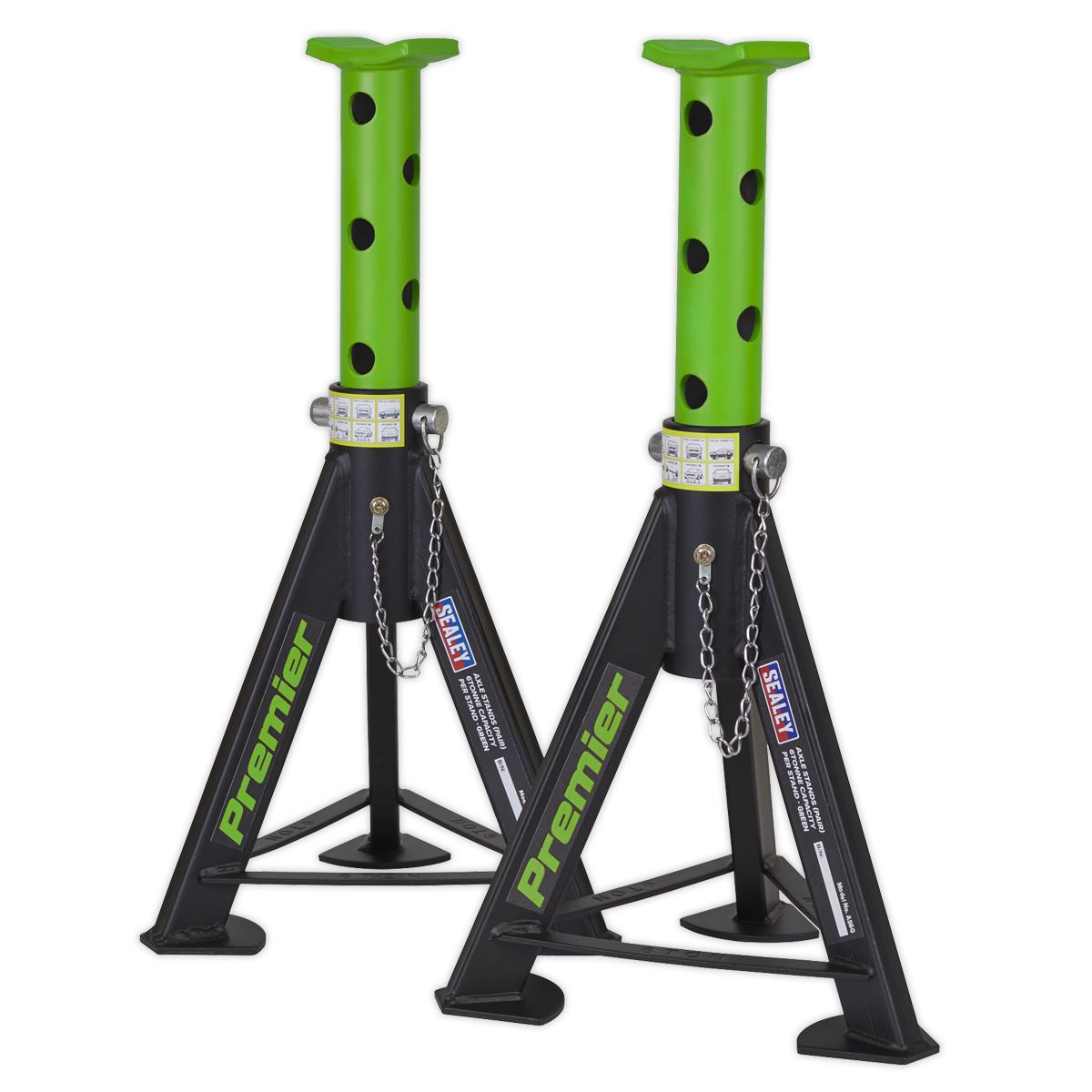 Sealey Premier Premier Axle Stands (Pair) 6 Tonne Capacity per Stand - Green