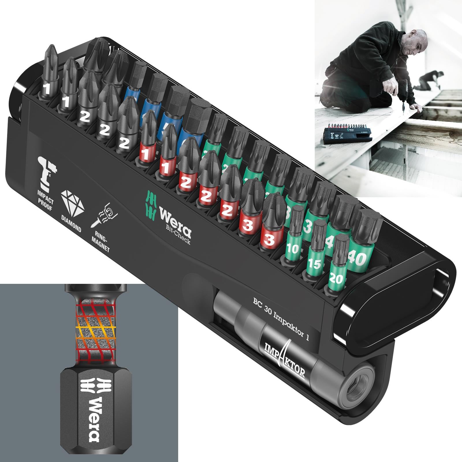 Wera Bit Check 30 Impaktor 1 30 Piece Impact Screwdriver Bit Set with Bit Holder