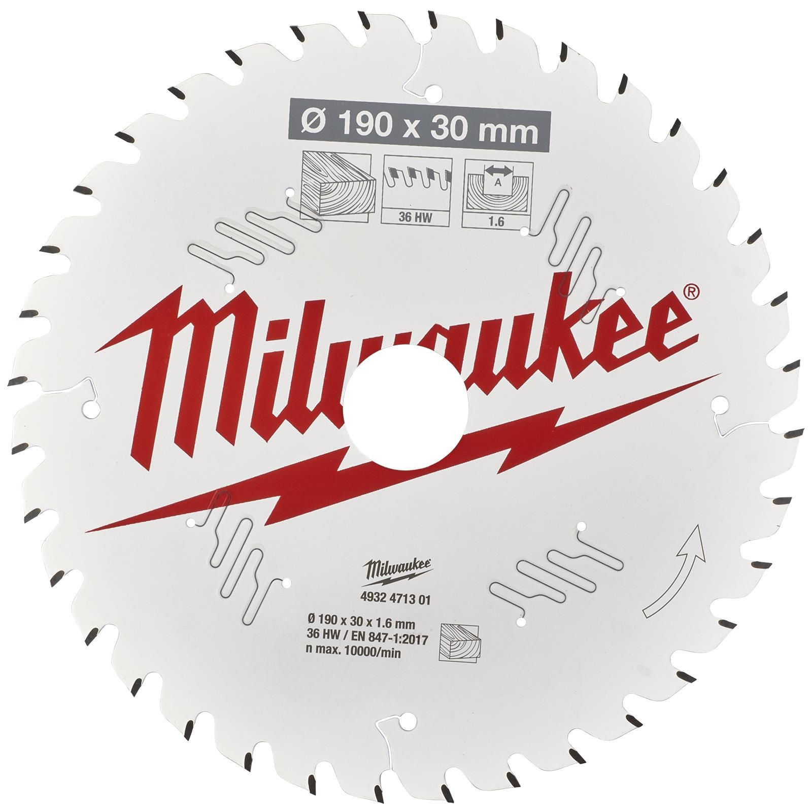 Milwaukee Circular Saw Blade for Wood 190mm x 30mm Bore x 1.6mm 36T ATB