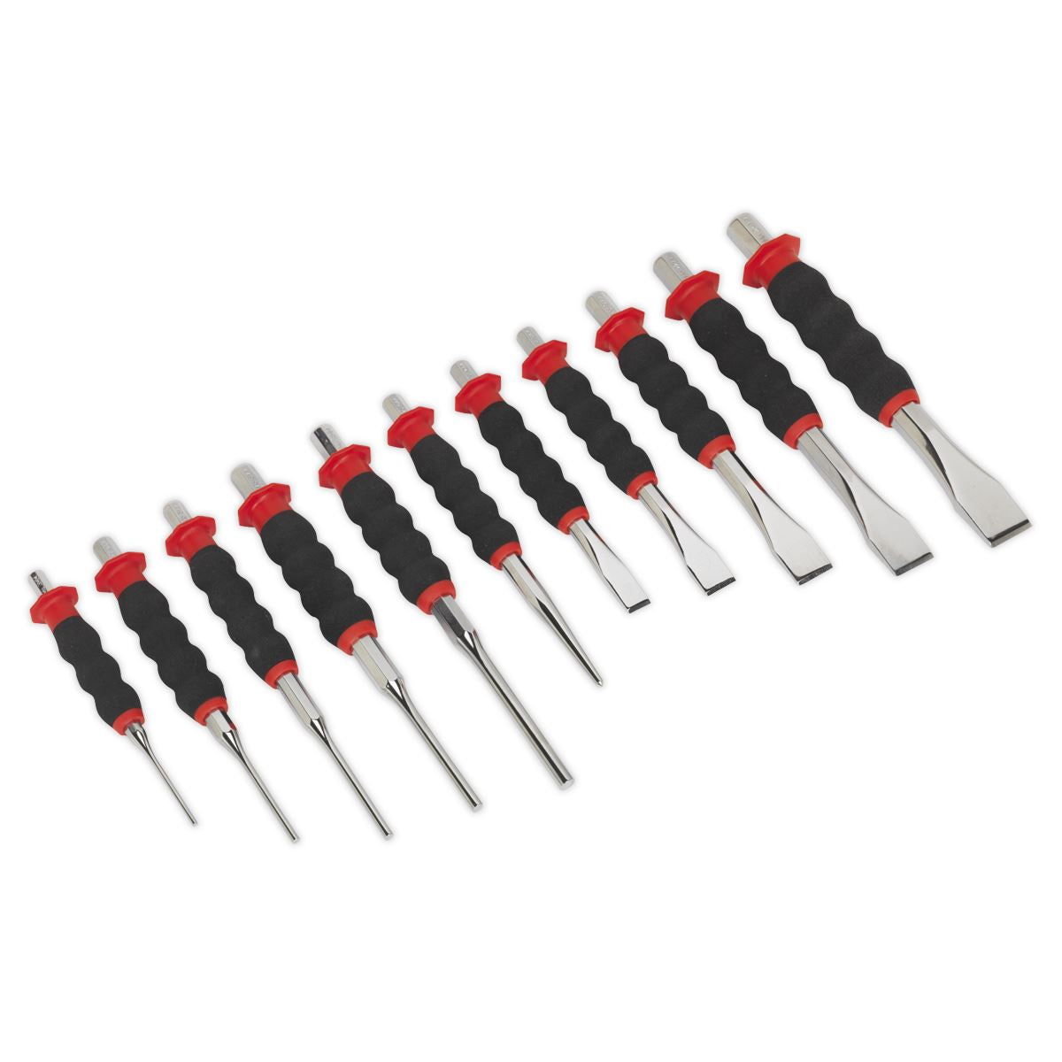 Sealey Sheathed Punch and Chisel Set 11 Piece Premier 3-8mm Punches 12-24mm Chisels