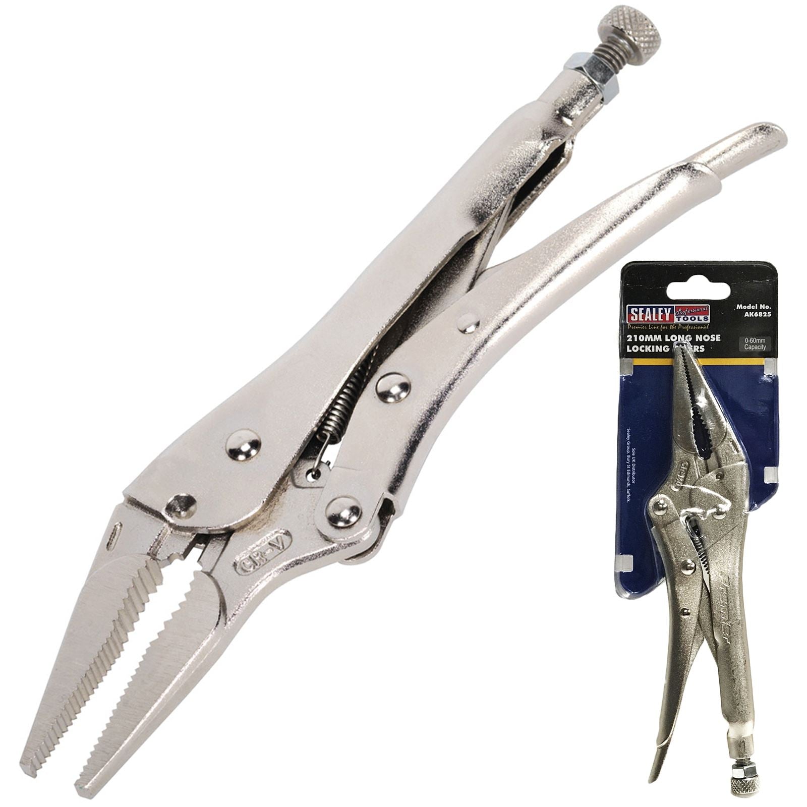 Sealey 210mm Long Nose Locking Pliers 0-60mm Capacity Mole Grip Spring Mechanism