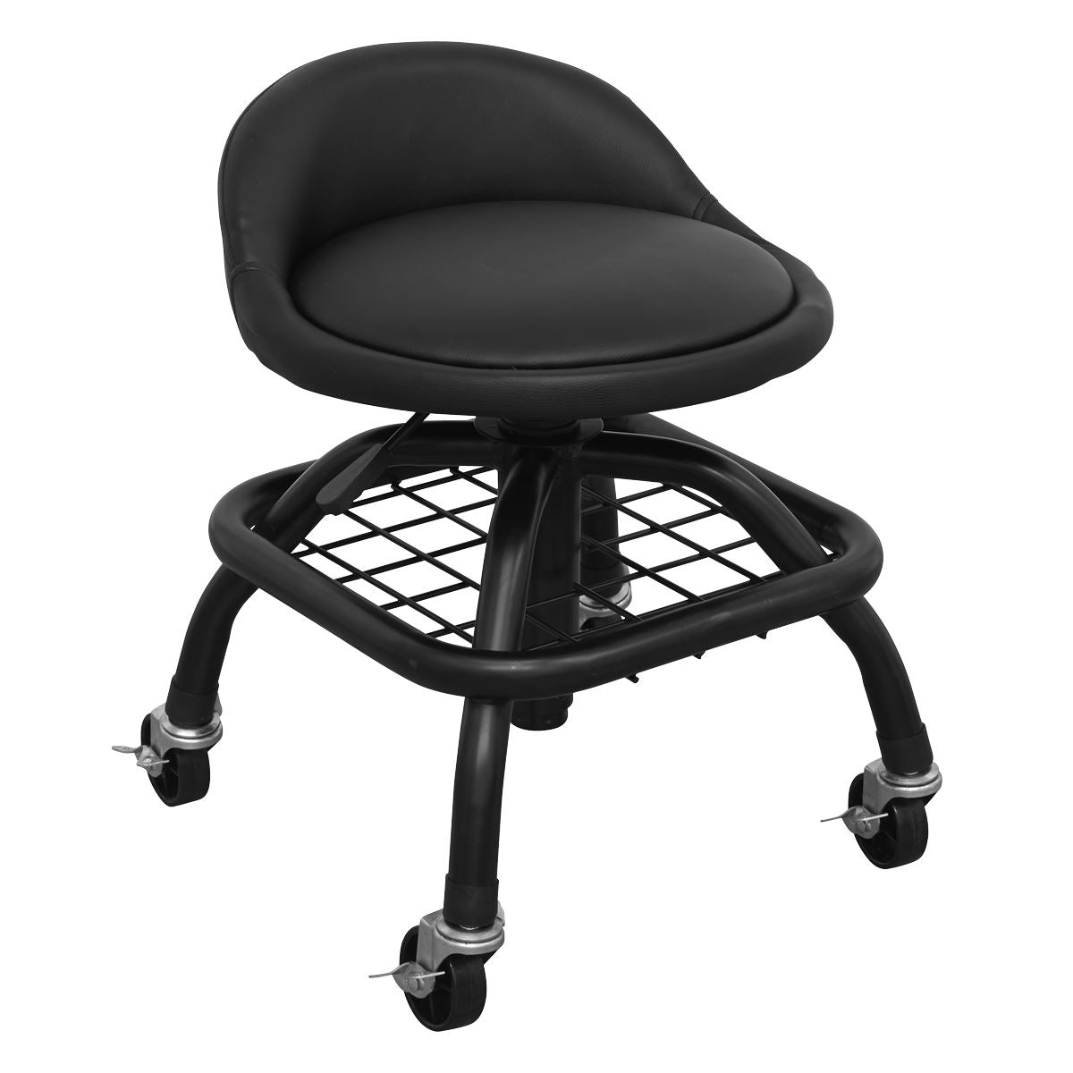 Sealey Premier Industrial Premier Industrial Pneumatic Creeper Stool with Adjustable Height Swivel Seat & Back Rest