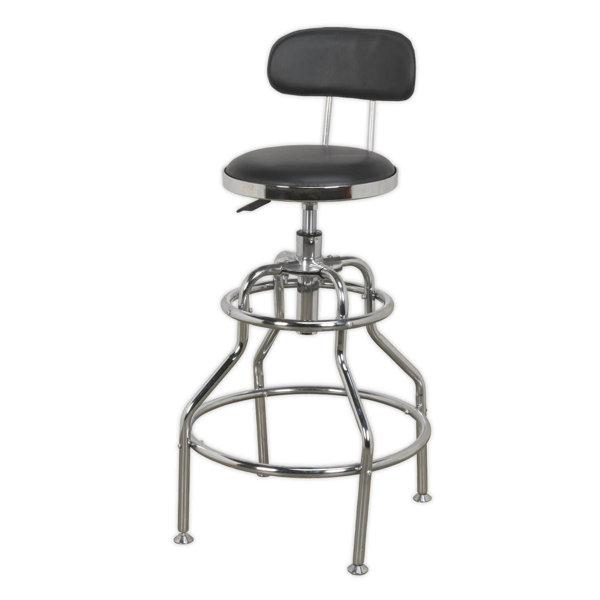 Sealey Pneumatic Workshop Stool with Adjustable Height Swivel Seat & Back Rest
