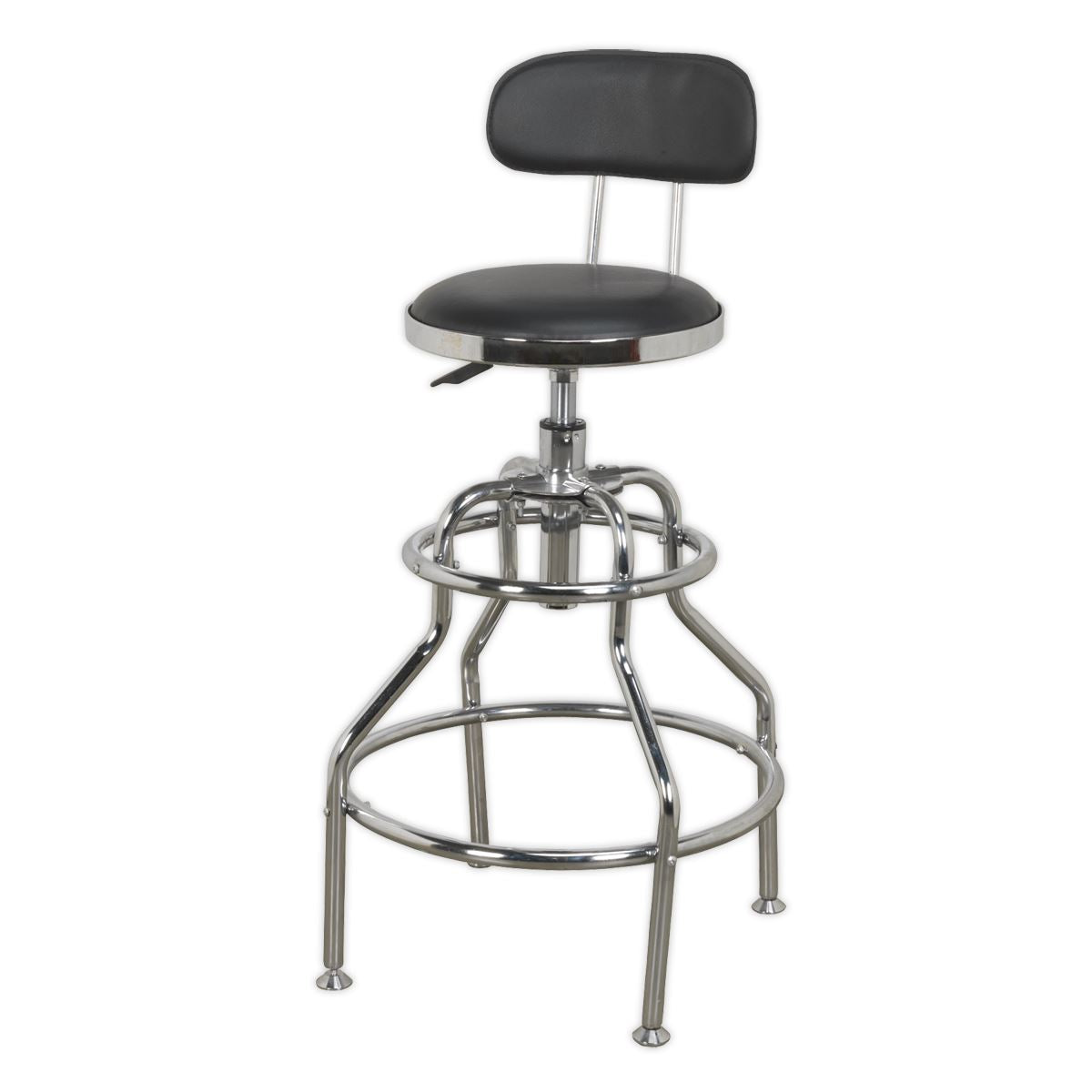 Sealey Workshop Stool Pneumatic with Adjustable Height Swivel Seat & Back Rest