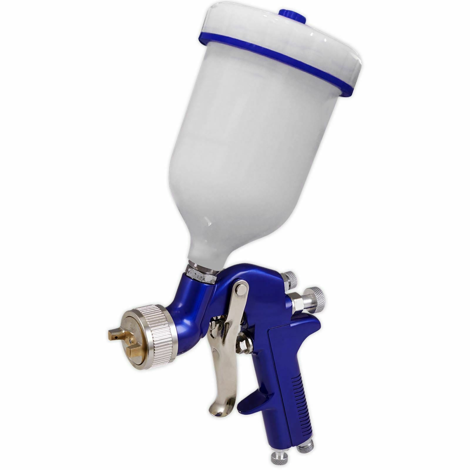 Sealey Gravity Feed Spray Gun 1.3mm Set Up 600ml Paint Pot Vehicle Car Blue