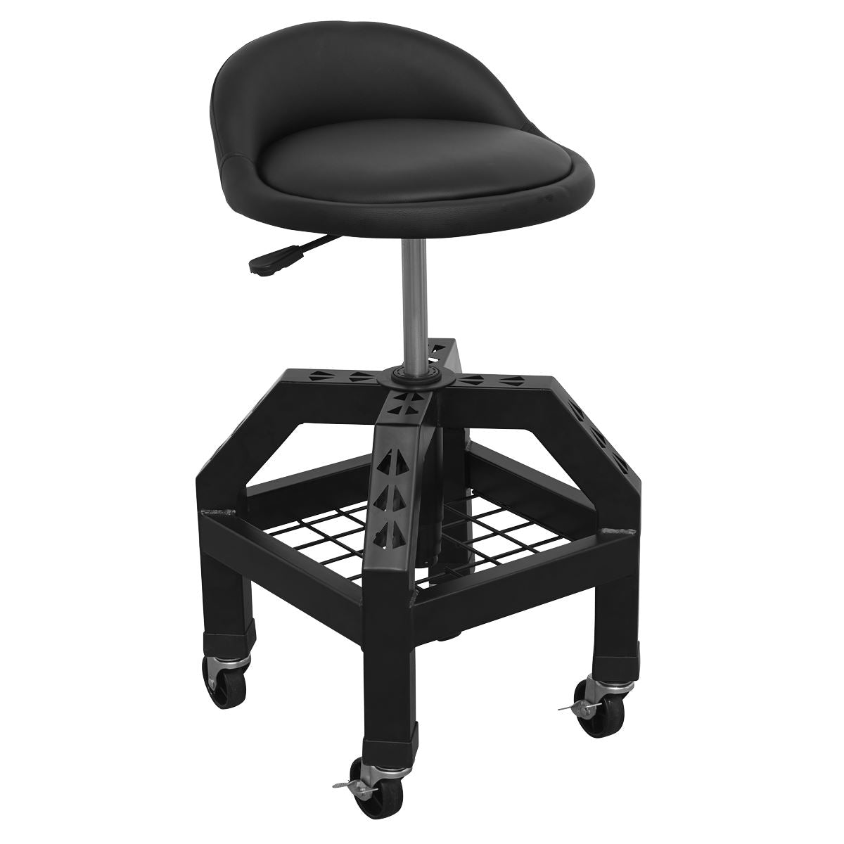 Sealey Premier Industrial Premier Industrial Pneumatic Creeper Stool with Adjustable Height Swivel Seat & Back Rest