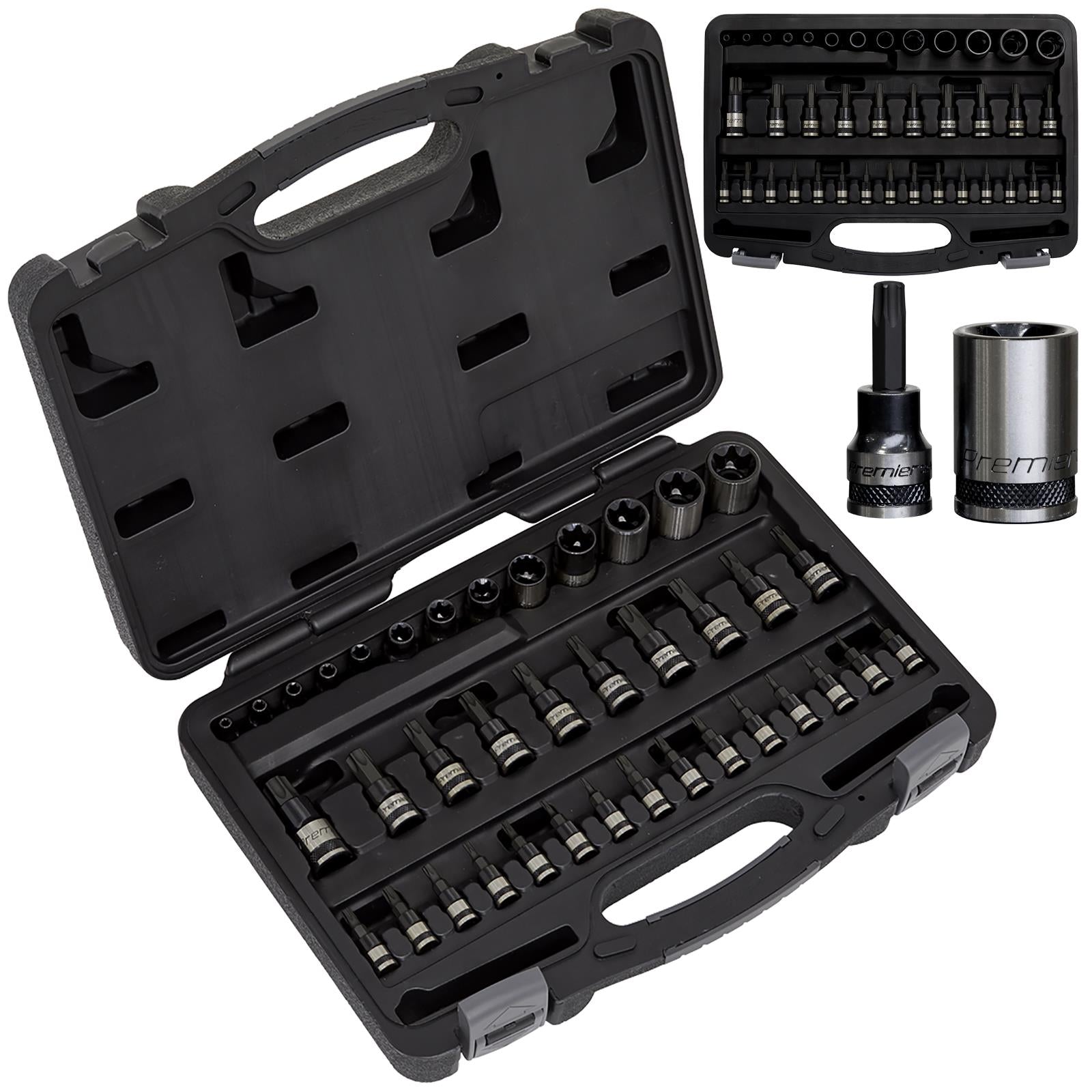 Sealey Trx-Star Socket and Security Socket Bit Set Premier Black 38 Piece 1/4" 3/8" 1/2" Drive