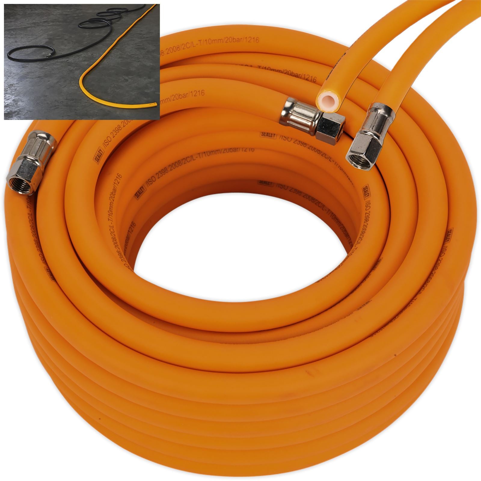 Sealey 15m x Ø10mm Hybrid High Visibility Air Hose with 1/4" BSP Unions