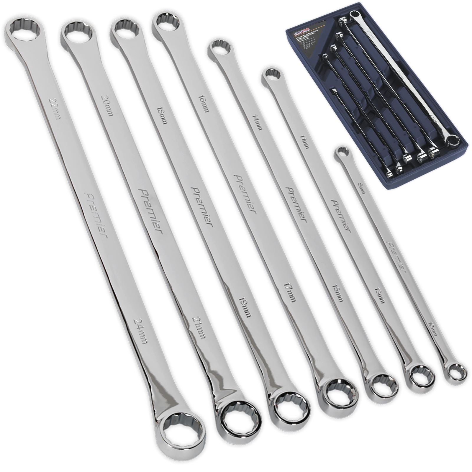 Sealey Premier 7 Piece Extra Long Double End Ring Spanner Set 8-24mm