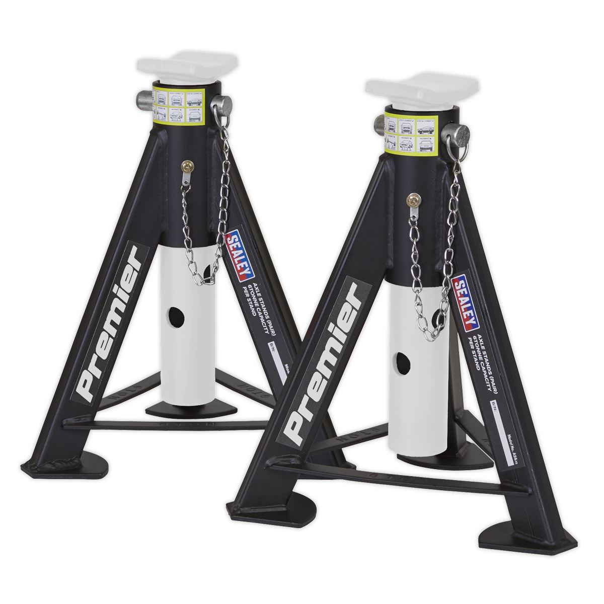 Sealey Premier Premier Axle Stands (Pair) 6 Tonne Capacity per Stand - White