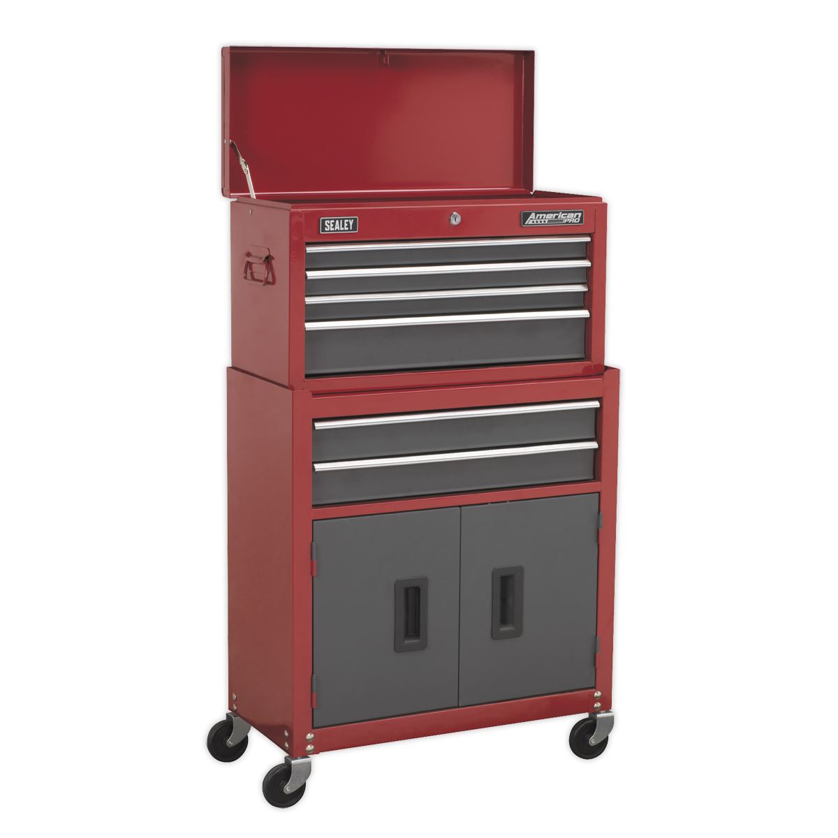 Sealey American Pro Topchest & Rollcab Combination 6 Drawer with Ball-Bearing Slides- Red