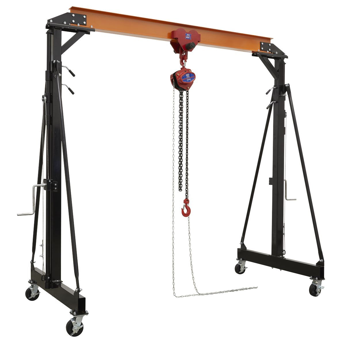 Sealey Portable Adjustable Gantry Crane with Geared Trolley Combo 2 Tonne