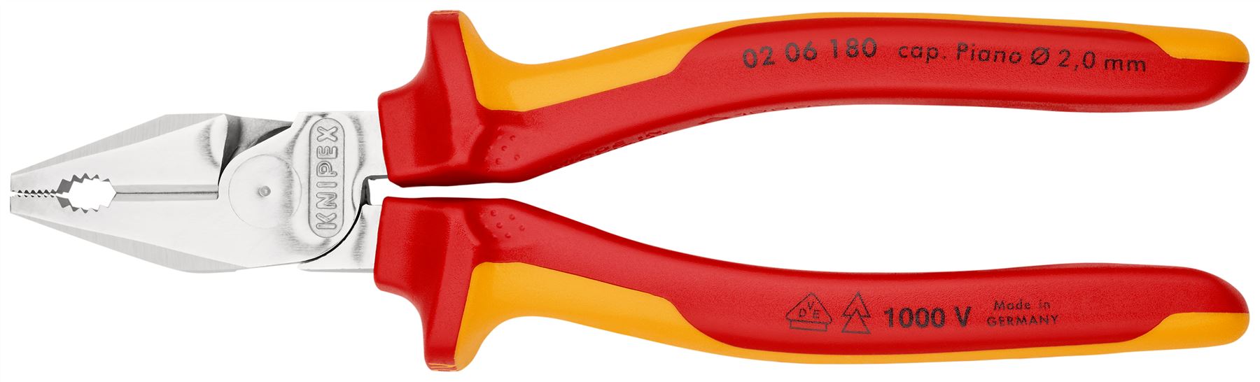 KNIPEX Combination Pliers High Leverage 180mm VDE Multi Component Grips 02 06 180
