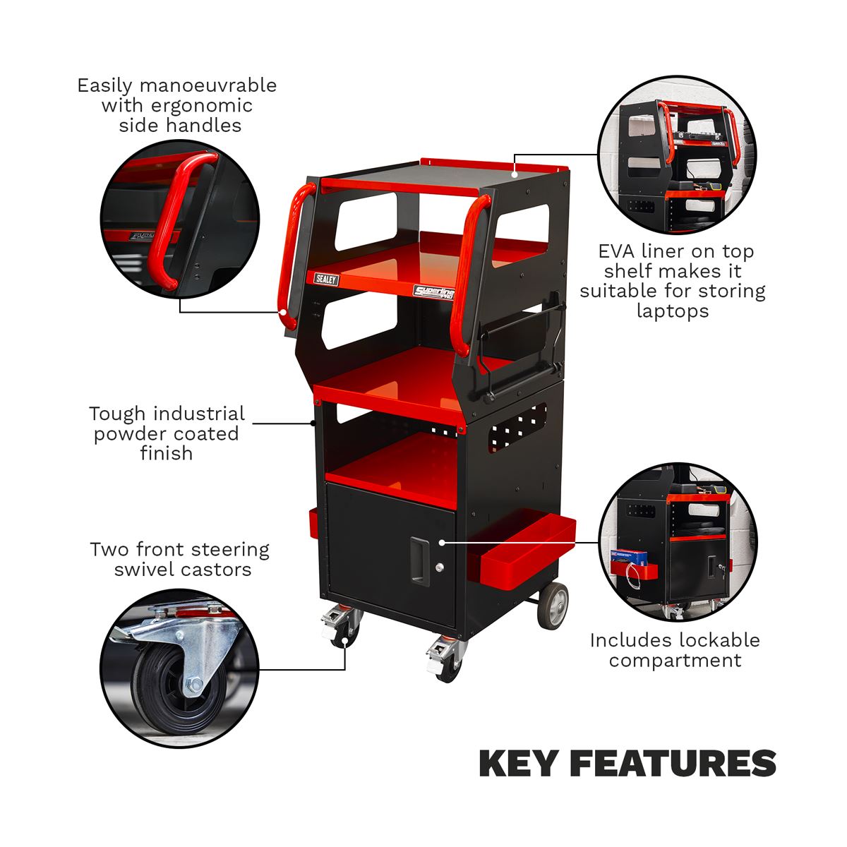 Sealey Superline Pro Multipurpose Trolley for Diagnostics 4-Level  White Rose Tools
