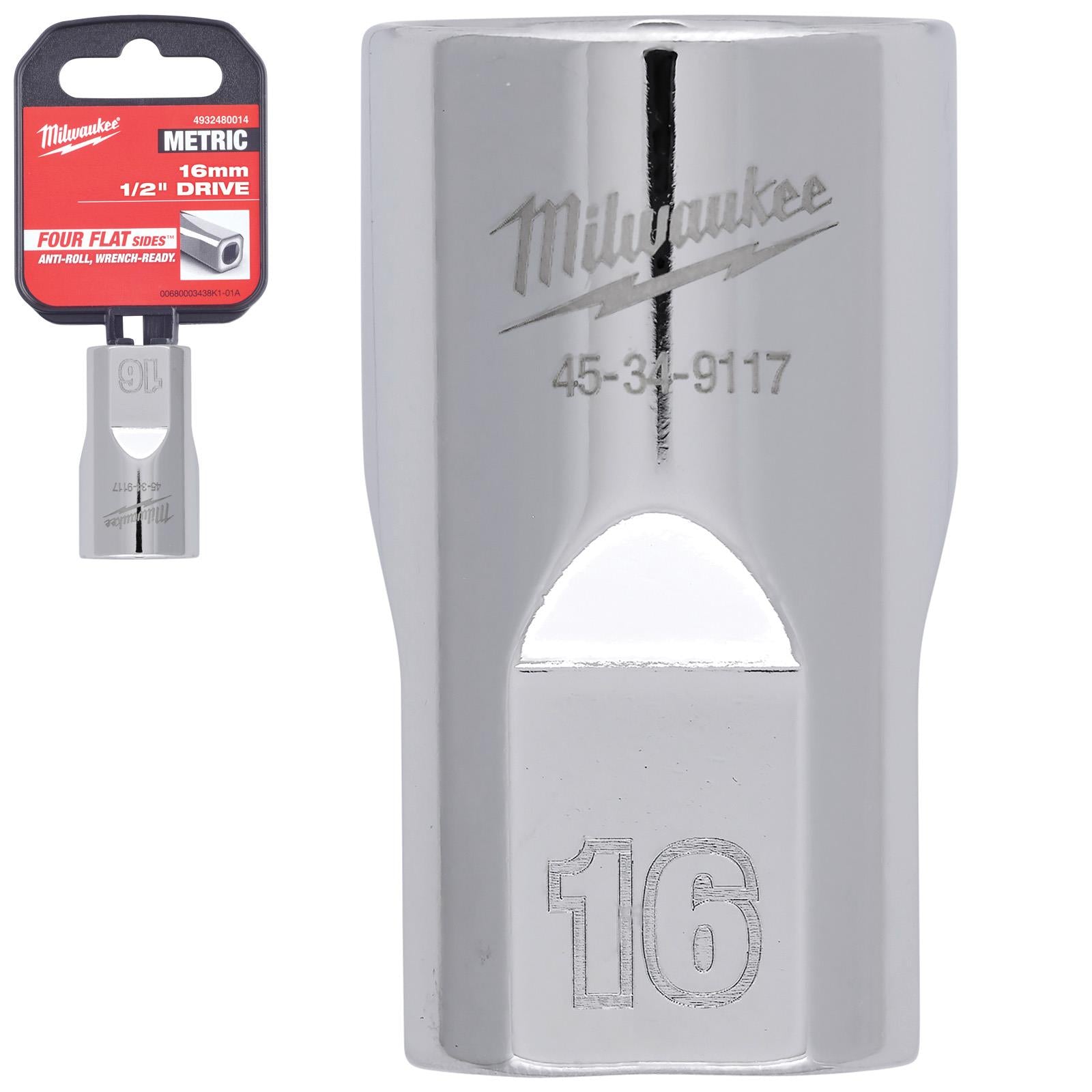 Milwaukee Chrome Socket 1/2" Drive Four Flat Sides Metric Standard 8-36mm Individual - Choose Size