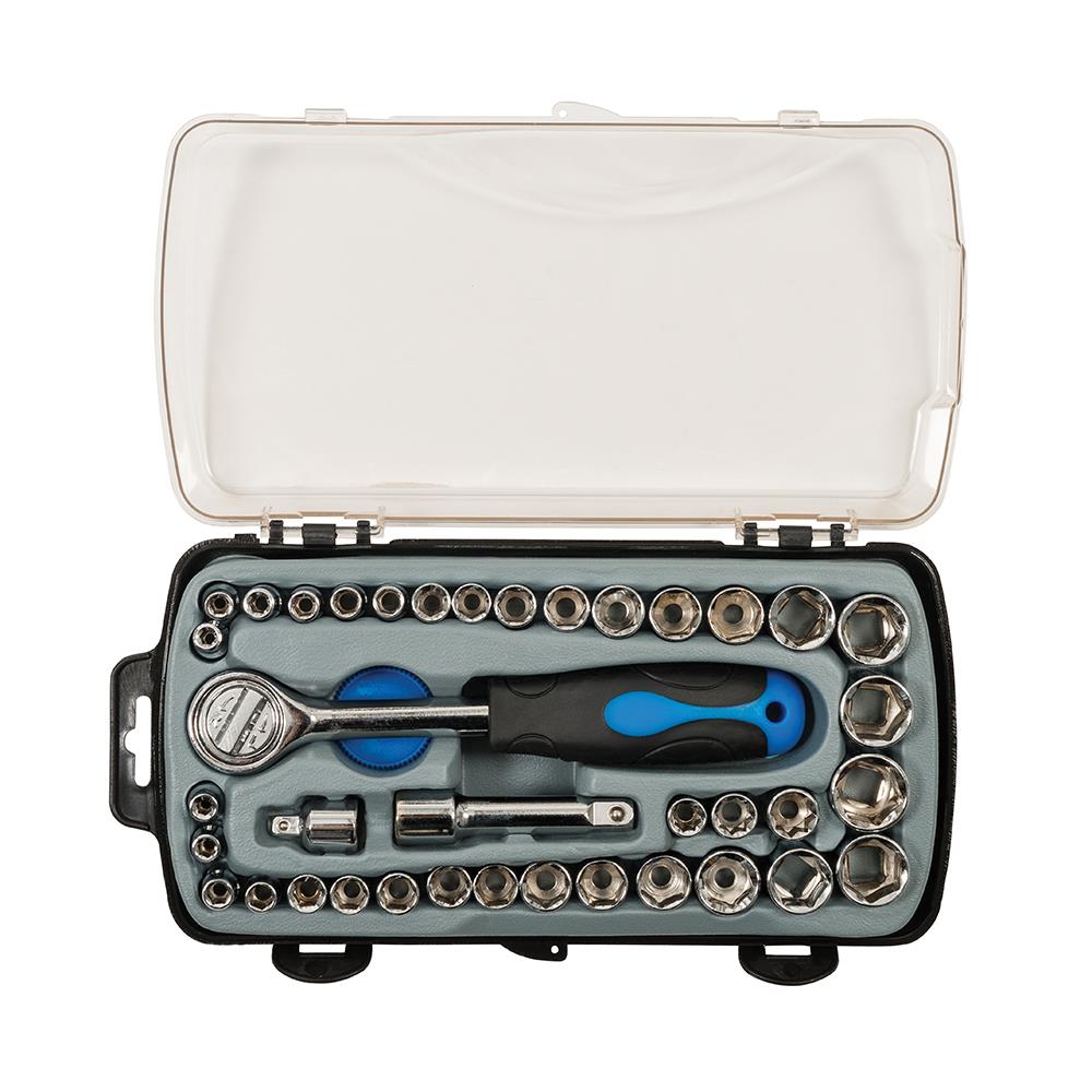 Silverline Compact Socket Set 6pt Metric / A/F 39pce 633754  White Rose Tools