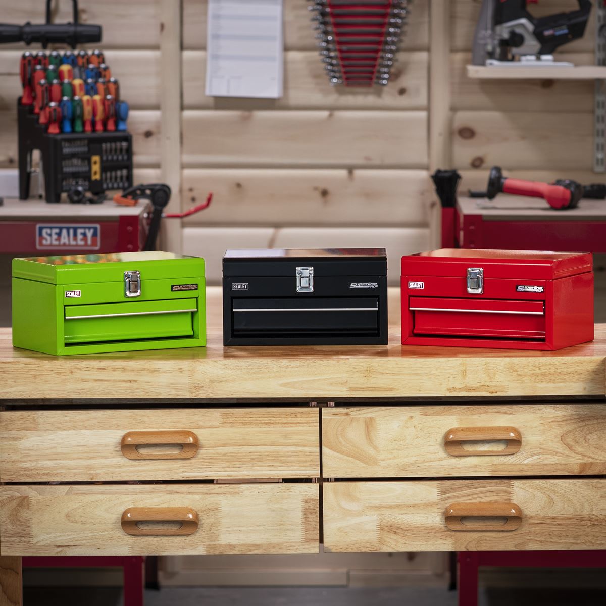 Sealey Superline Pro 1 Drawer Mini Toolbox Green  White Rose Tools