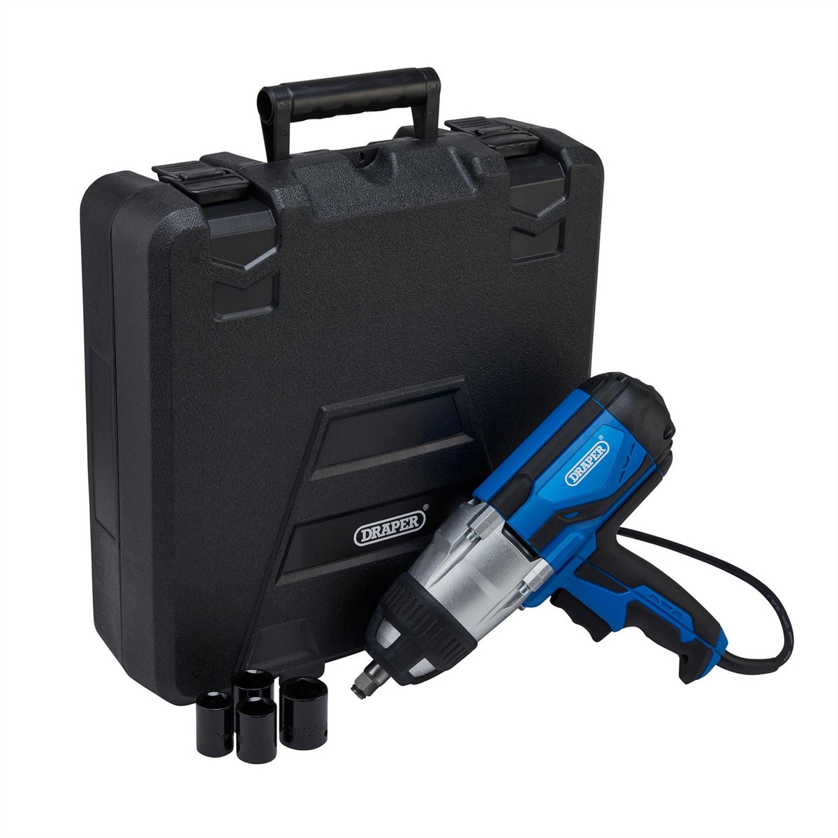 Draper 230V Impact Wrench Kit 1/2" Sq.Dr. 480Nm 4 x Impact Sockets 82994  White Rose Tools