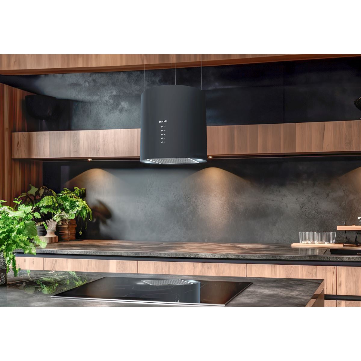Baridi Island Cooker Hood, Pendant Style, Ø35cm, 3-Speed, Black  White Rose Tools