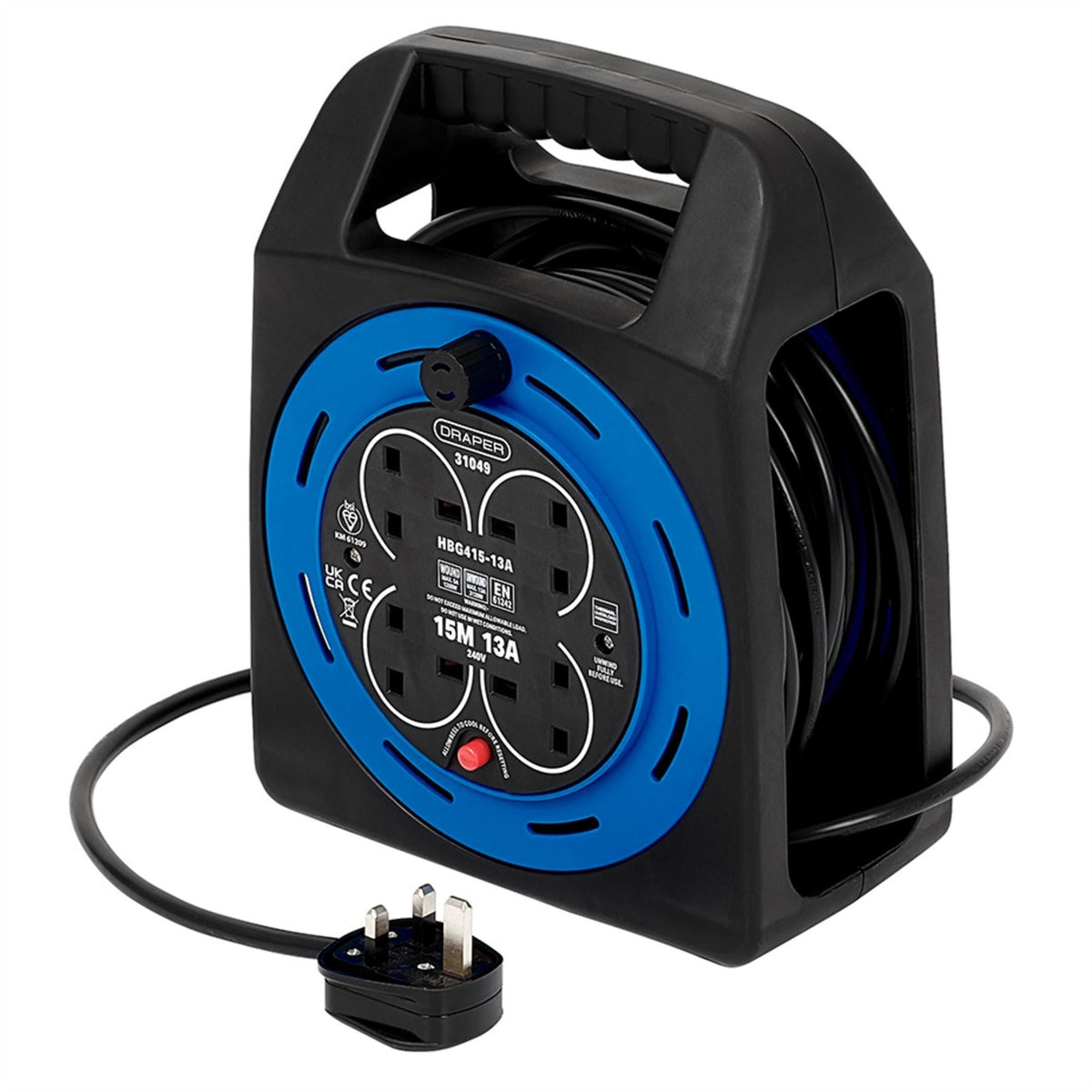 Draper 230V Four Socket Cable Reel 15m 31049  White Rose Tools