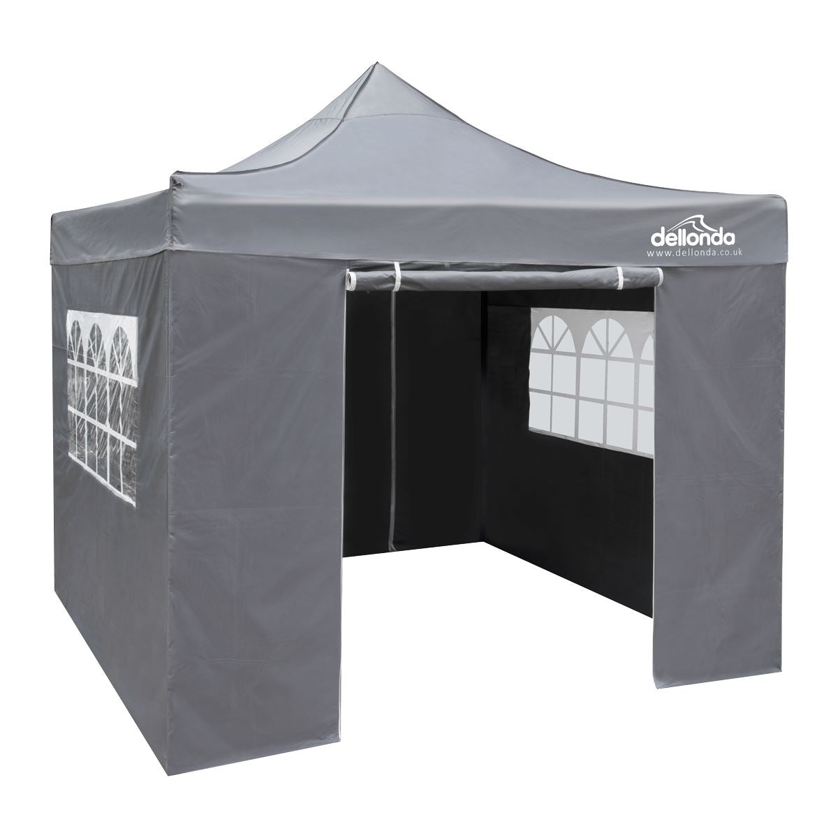 Dellonda Premium 2x2m Pop-Up Gazebo & Side Walls, PVC Coated, Water Resistant Fabric, Supplied with Carry Bag, Rope, Stakes & Weight Bags - Grey