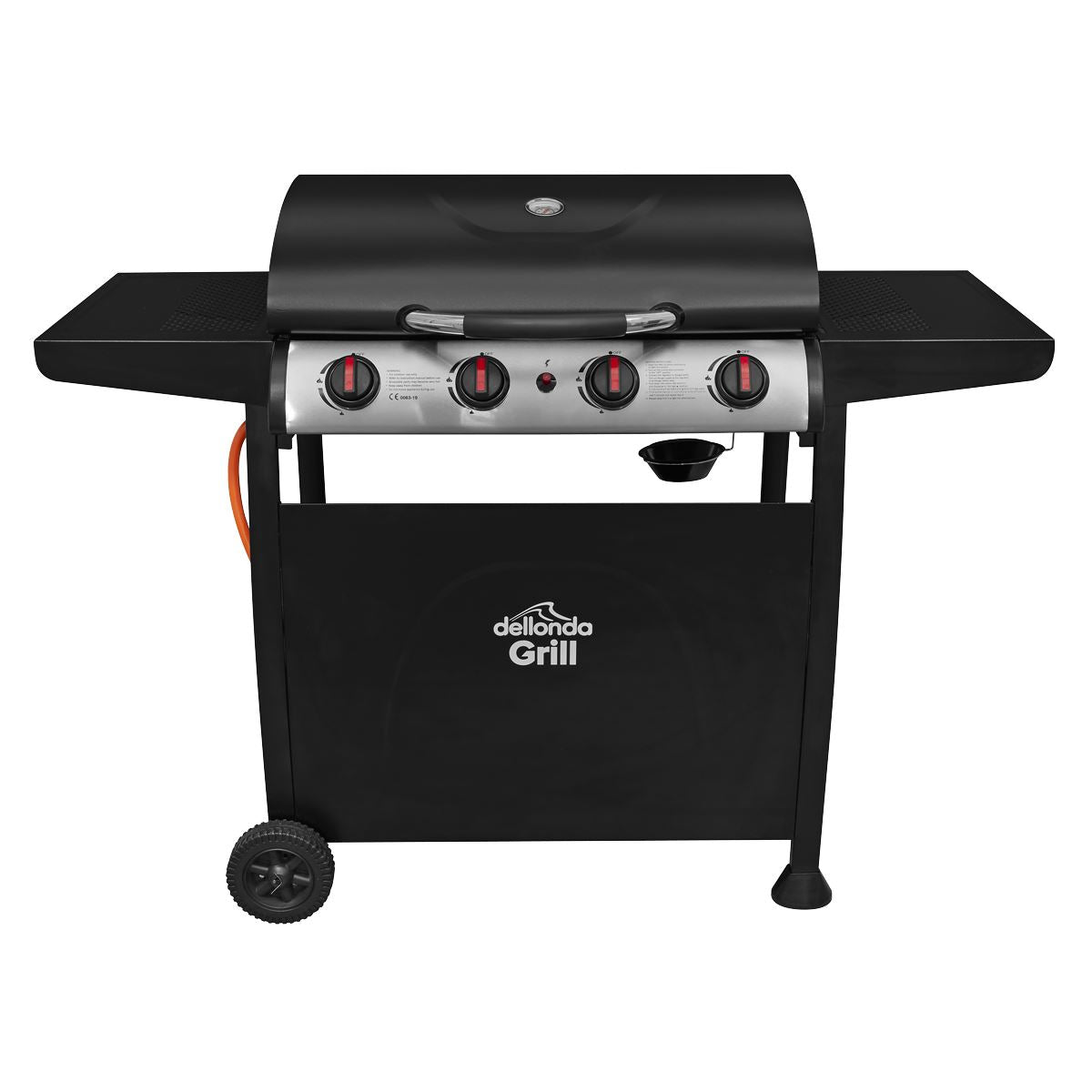 Dellonda 4 Burner Gas BBQ Grill, Ignition, Thermometer, Black/Stainless Steel