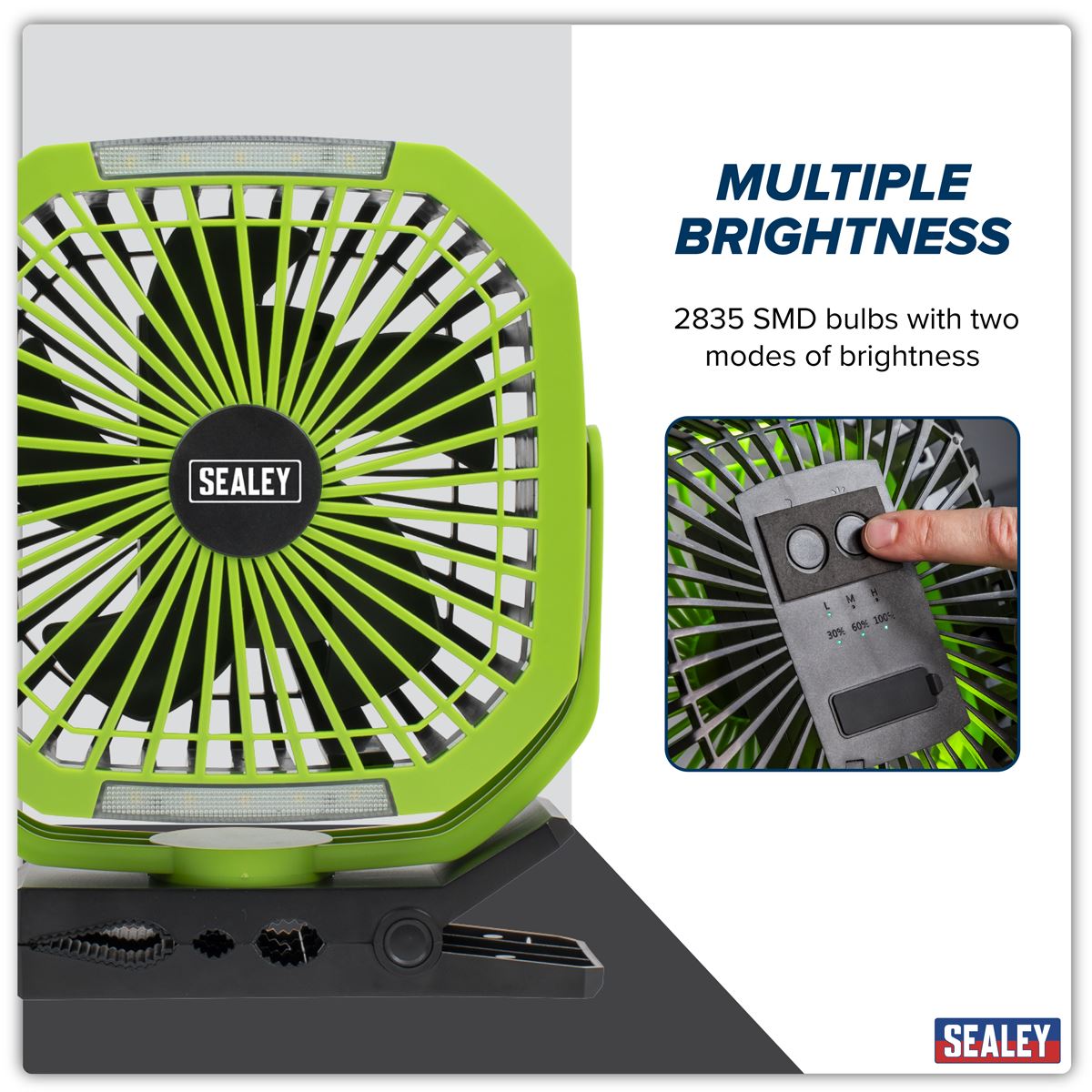 Sealey Portable Clip Fan with Worklight 8" 4 Speeds  White Rose Tools