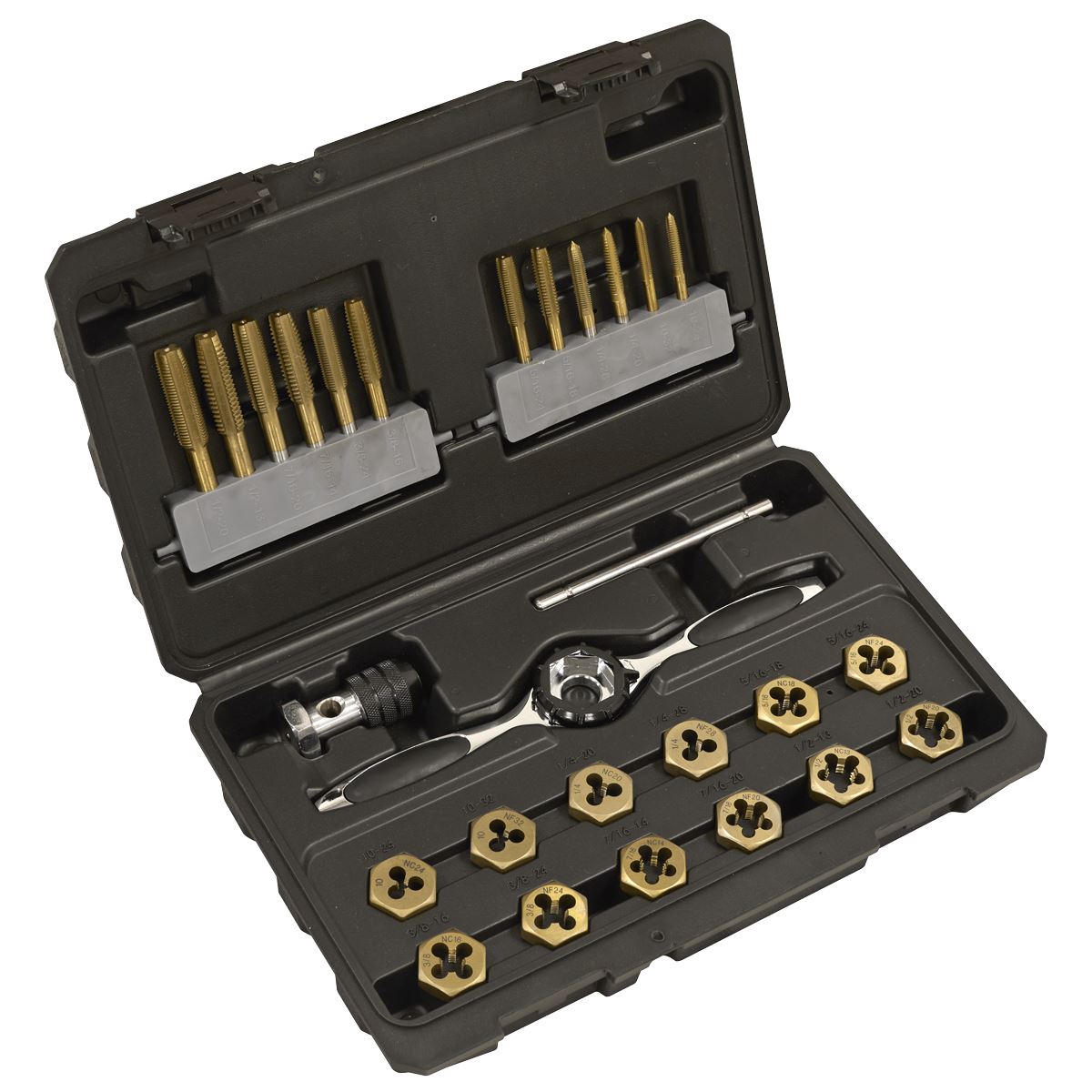 Sealey Premier Hexagonal Tap & Die Set 26pc Hexagonal  - SAE/Imperial - Titanium Coated 