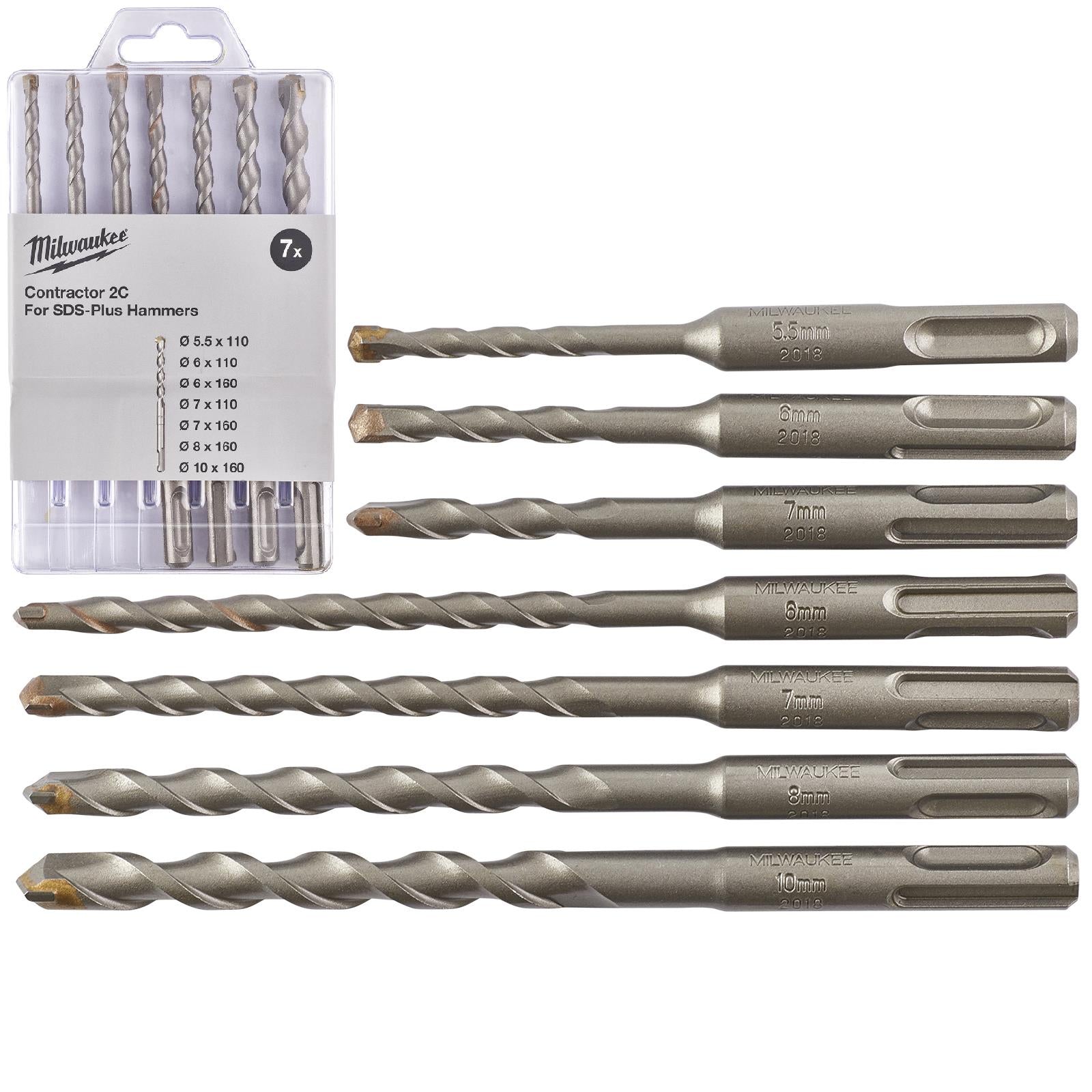 Milwaukee SDS Plus Contractor Hammer Drill Bit Set 2 Cut 7 Piece 5.5-10mm 