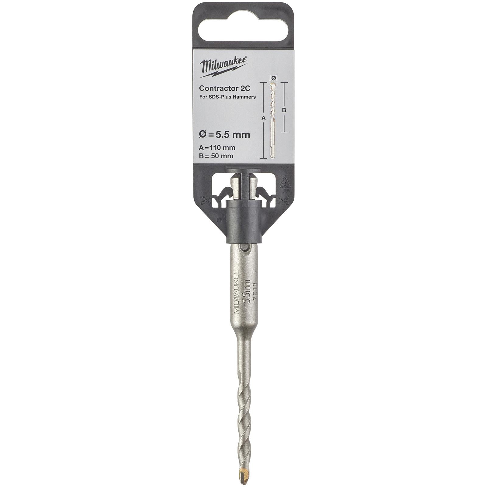 Milwaukee SDS Plus Contractor Hammer Drill Bits 2 Cut 