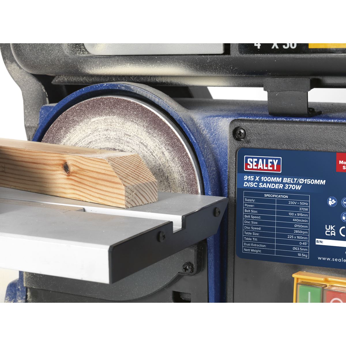 Sealey Belt/Disc Sander 915 x 100mm/Ø150mm 370W/230V