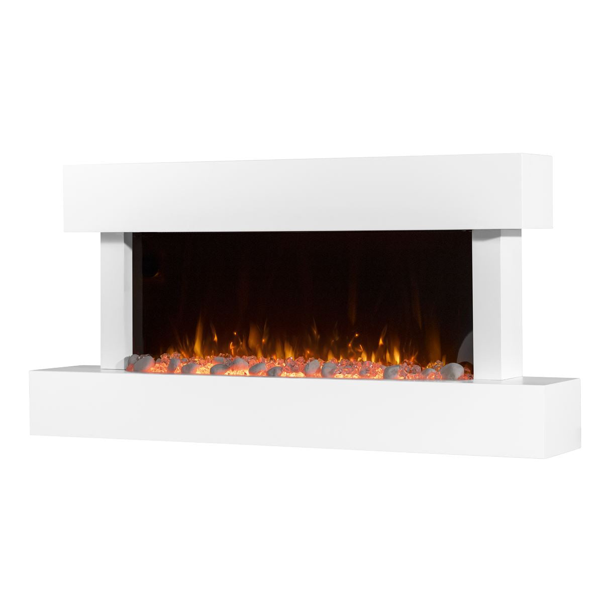 Baridi 46” Wall Mounting 1000W/2000W Electric Fireplace with LED Flame Effects, Side Glass Decoration and Pebble Accessories, White