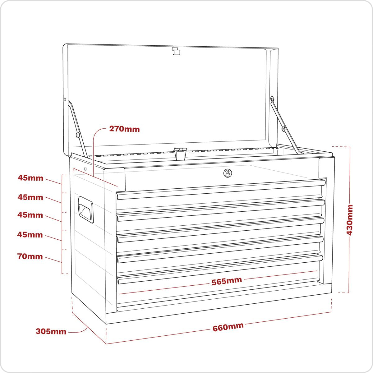 Sealey American Pro Topchest 5 Drawer with Ball-Bearing Slides - Red 