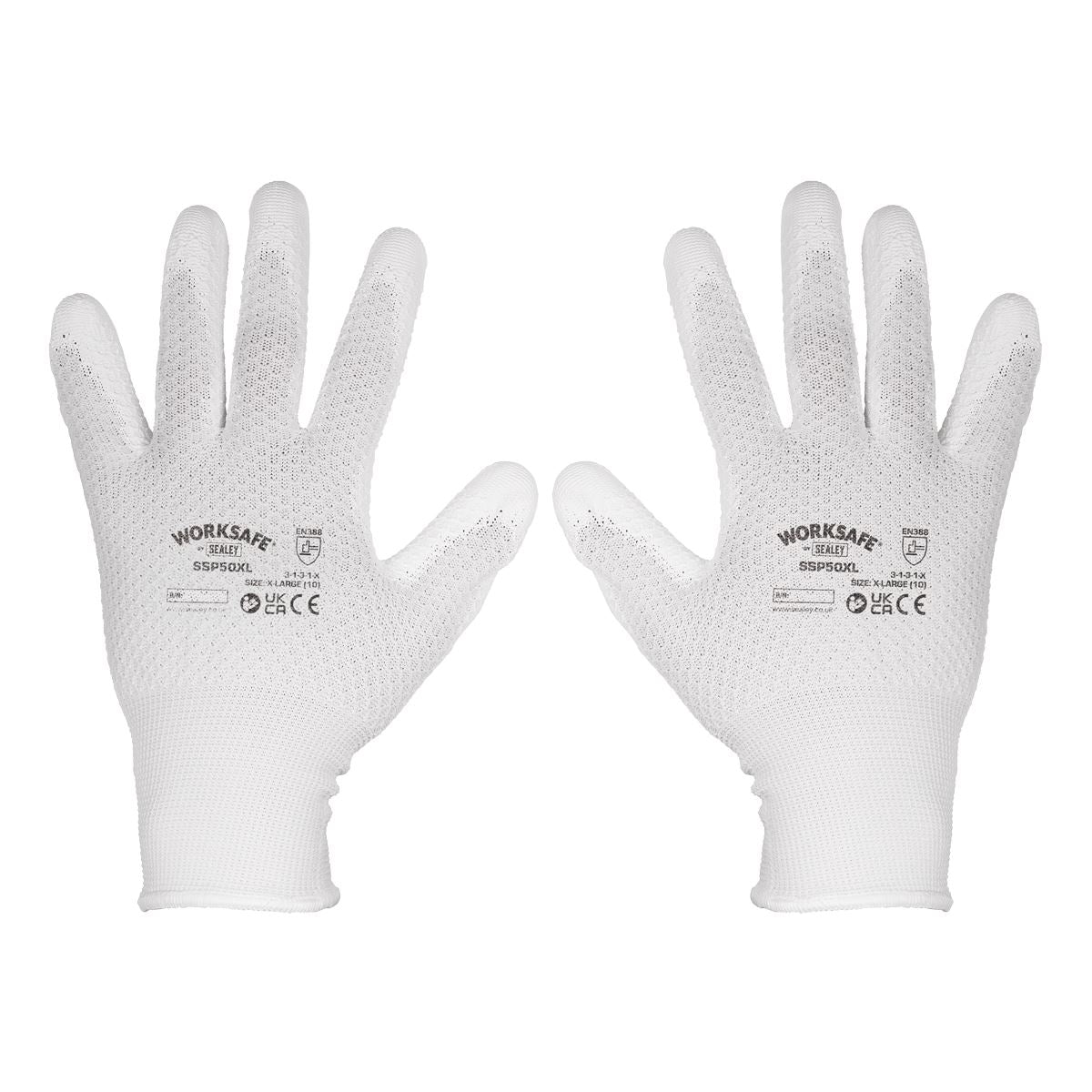 Worksafe by Sealey White Precision Grip gloves - (X-Large) - Pack of 6 Pairs