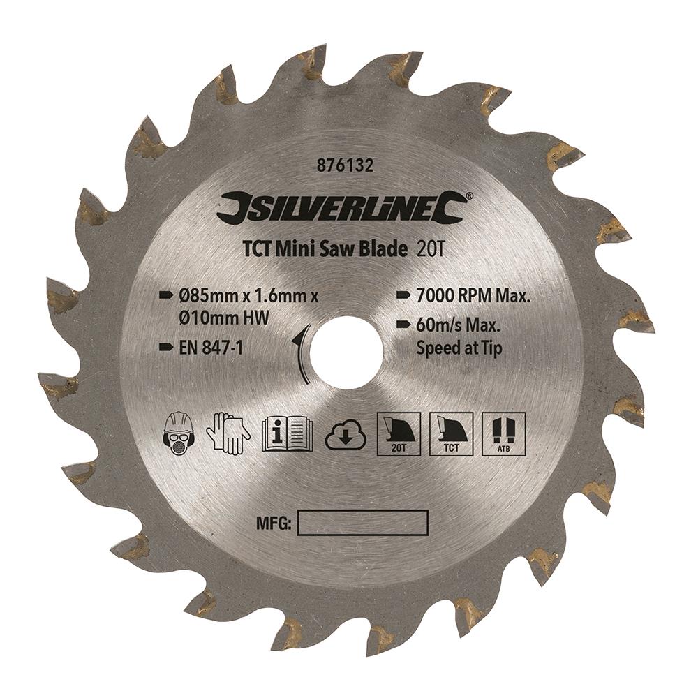 Silverline TCT Mini Saw Blade 85mm Dia - 10mm Bore 20T 876132