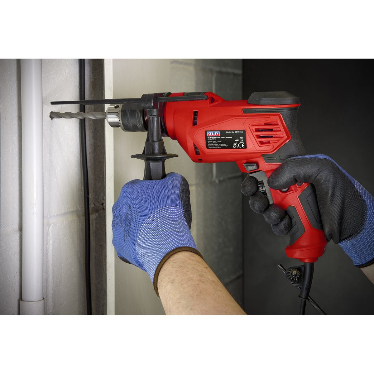 Sealey 750W Variable Speed Corded Hammer Drill 13mm Chuck  Remover Screws 