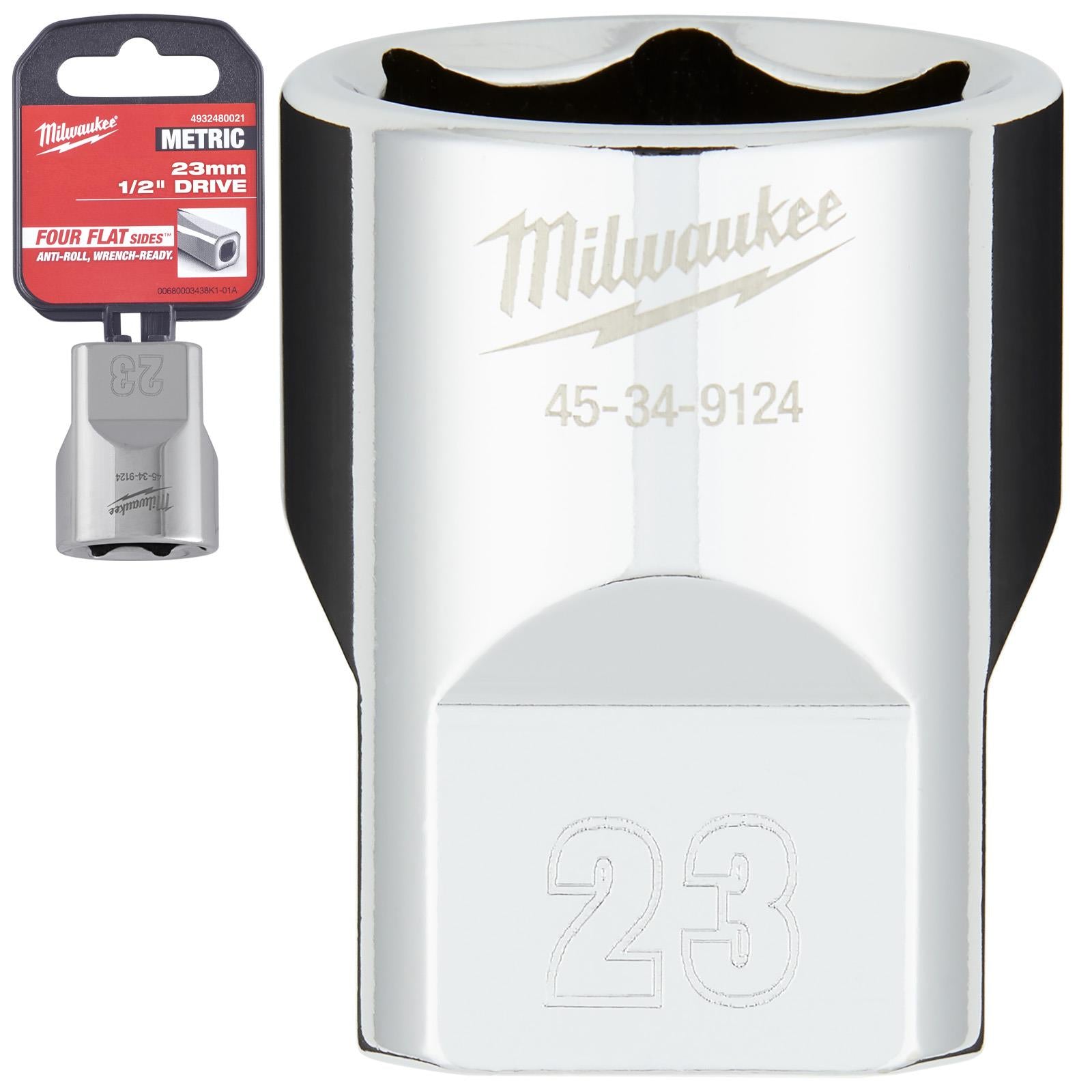 Milwaukee Chrome Socket 1/2" Drive Four Flat Sides Metric Standard 8-36mm Individual - Choose Size