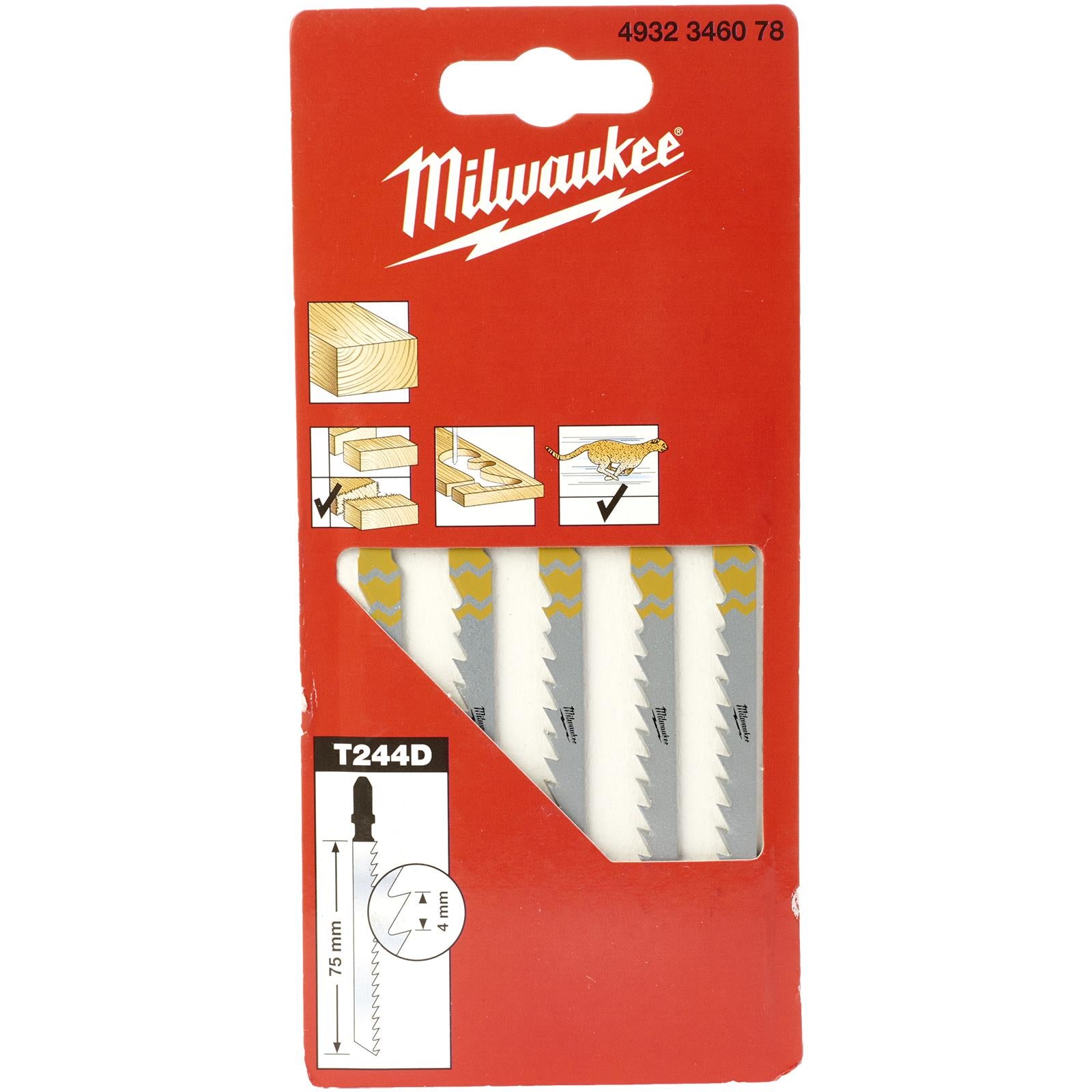 Milwaukee Jigsaw Blades for Wood 5 Pack Curved Cutting Blade 75mm x 4mm T244D