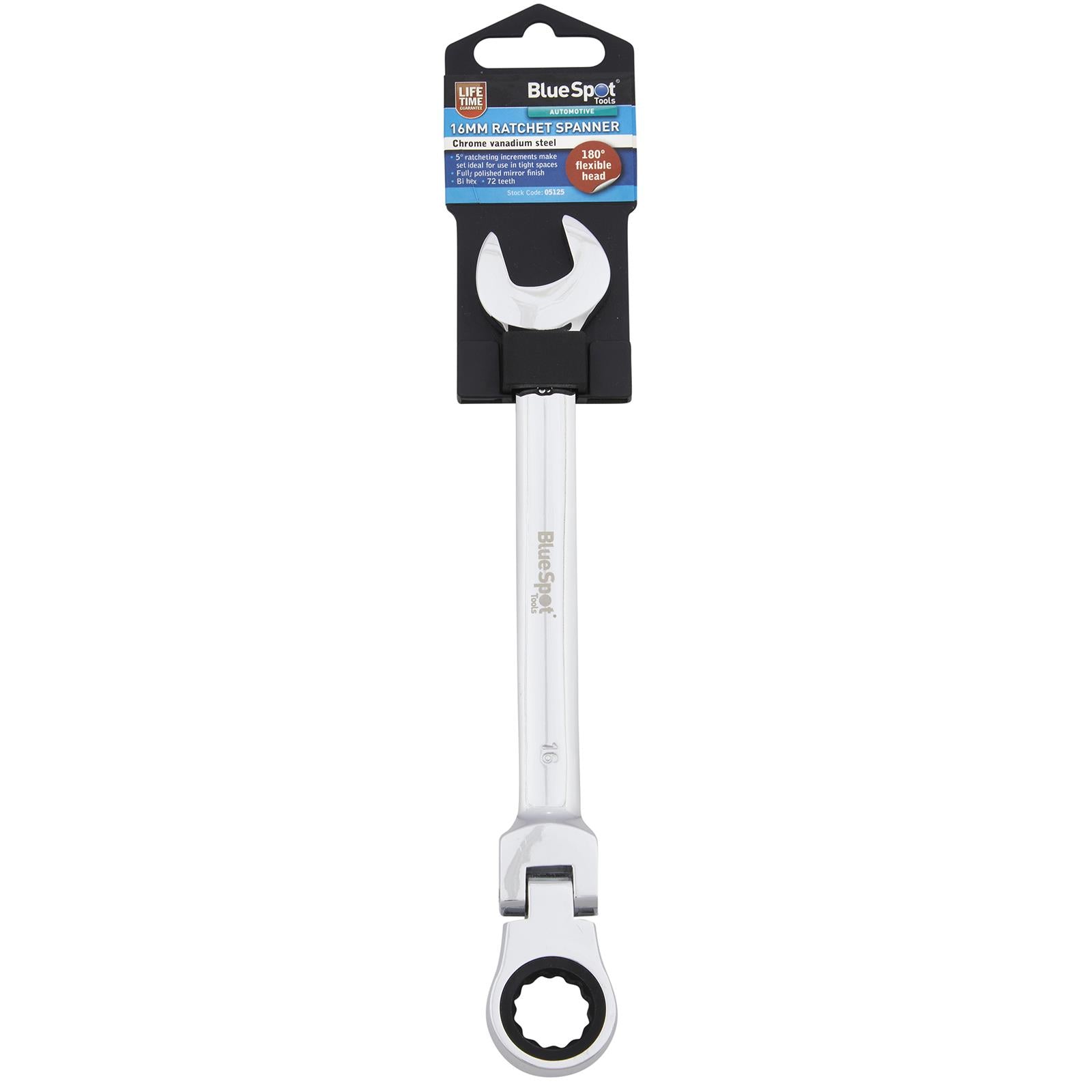 BlueSpot Ratchet Combination Spanner Flexible Head Chrome Vanadium 16mm