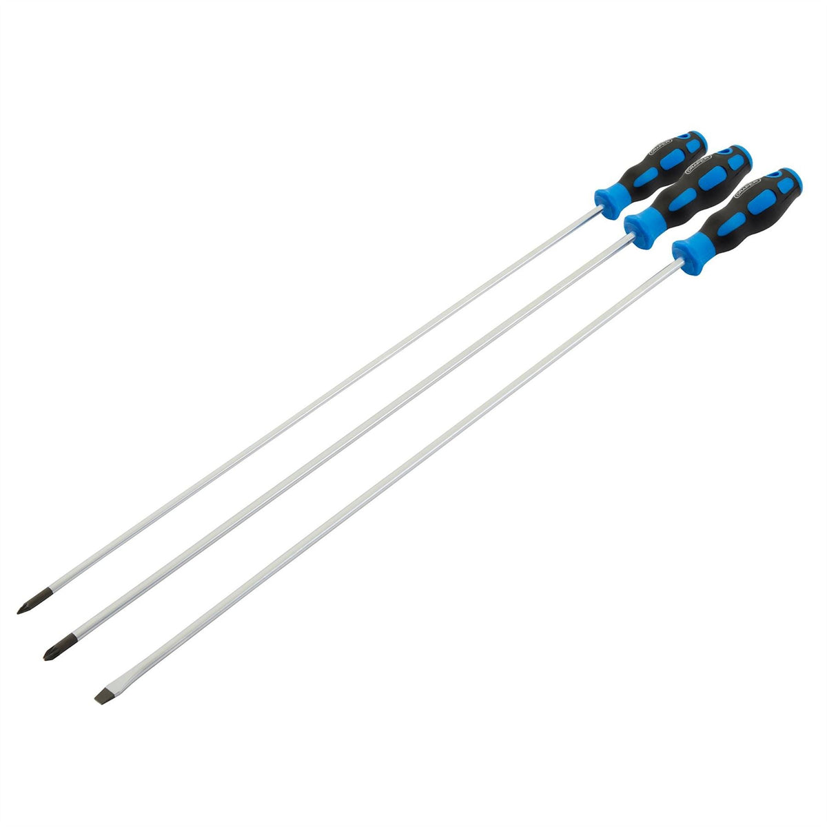 Draper Extra Long Reach Soft Grip Screwdriver Set 450mm (3 Piece) 32603  White Rose Tools