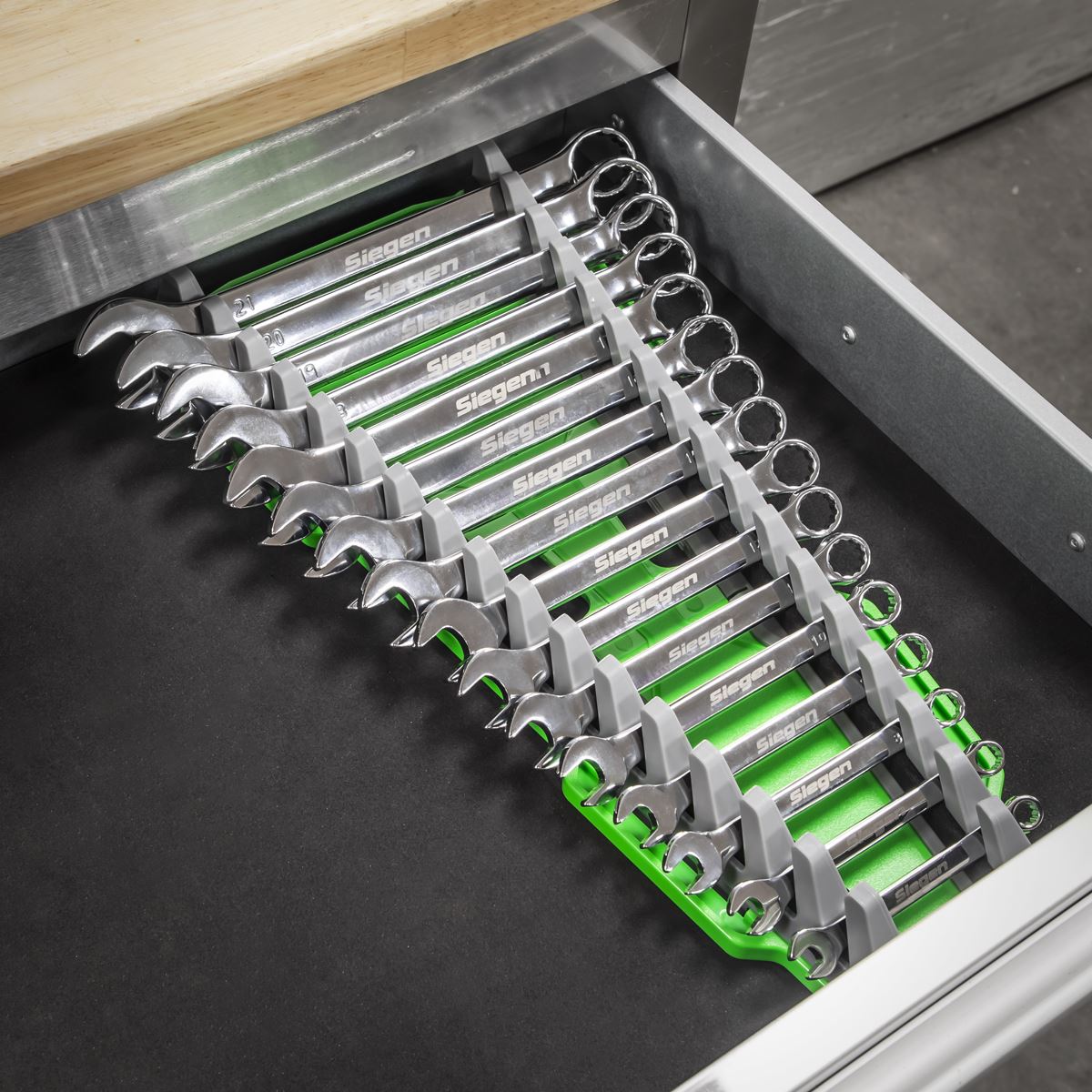 Sealey Premier Reversible Spanner Rack 16pc Hi-Vis Green
