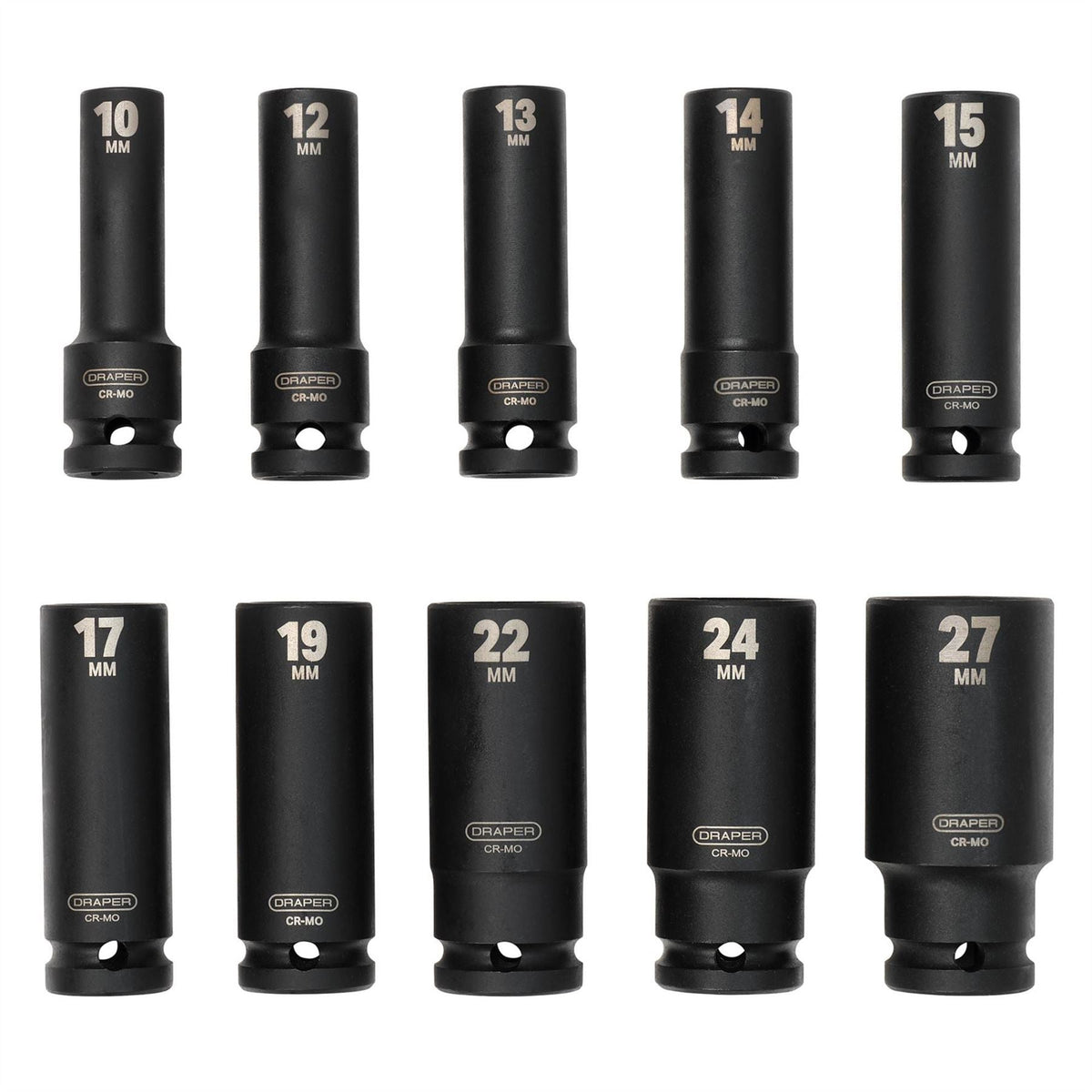 Draper Metric Deep Impact Socket Set 1/2" Sq. Dr. (10 Piece) 83096  White Rose Tools
