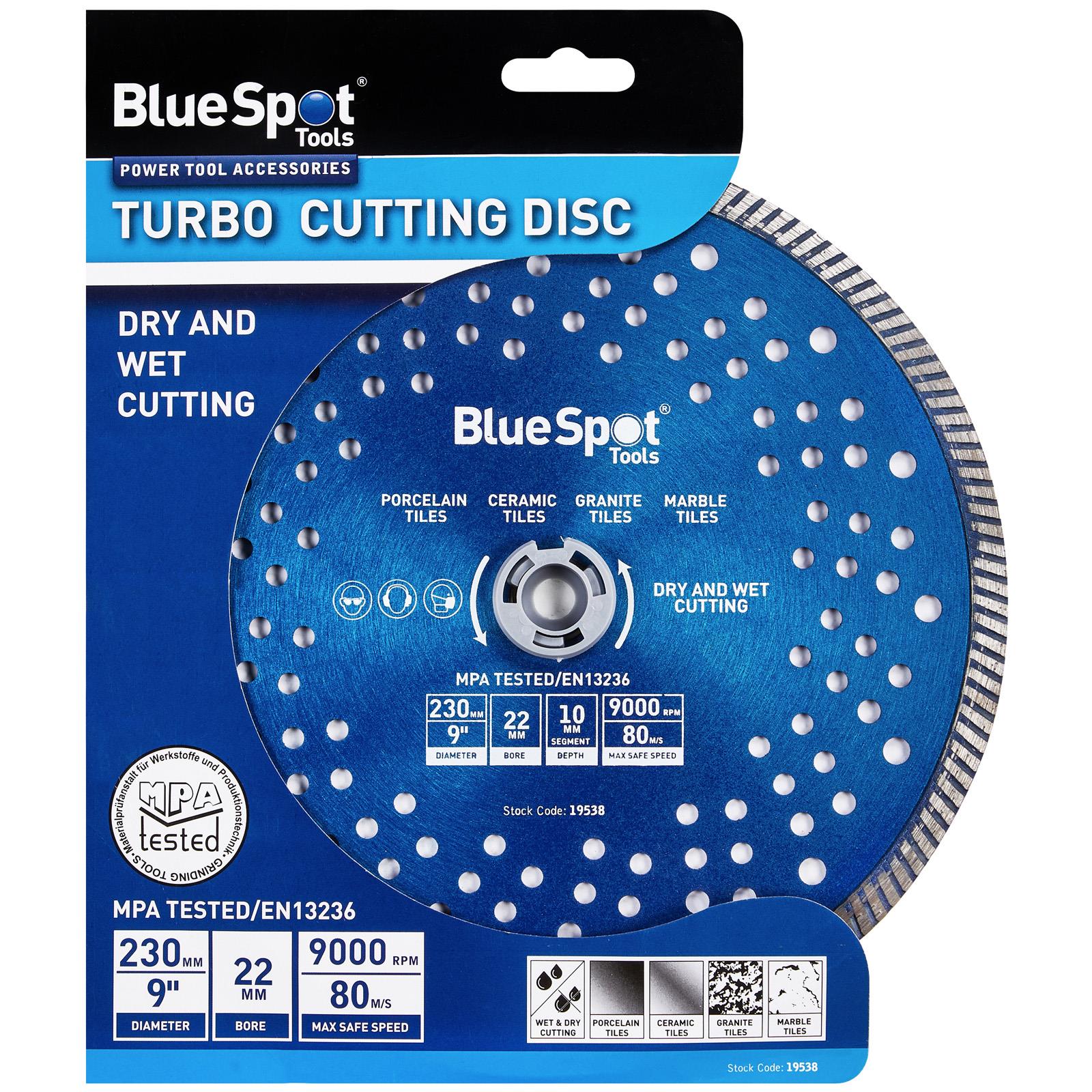 BlueSpot Turbo Cutting Disc 230mm 10mm Segment Depth Wet and Dry