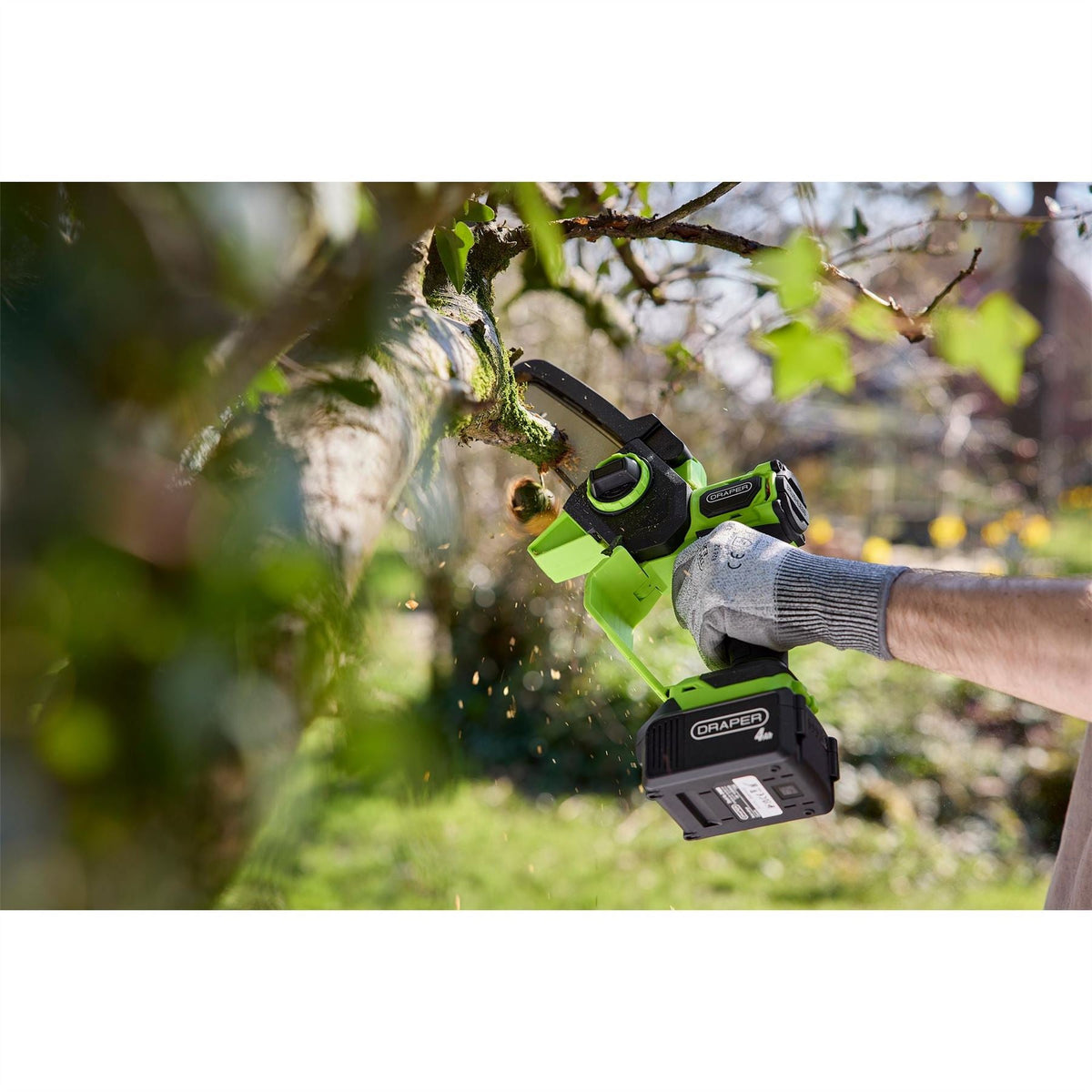 Draper 18V Brushless Mini Pruner Saw 1 x 4.0Ah Battery 1 x Charger 31872  White Rose Tools