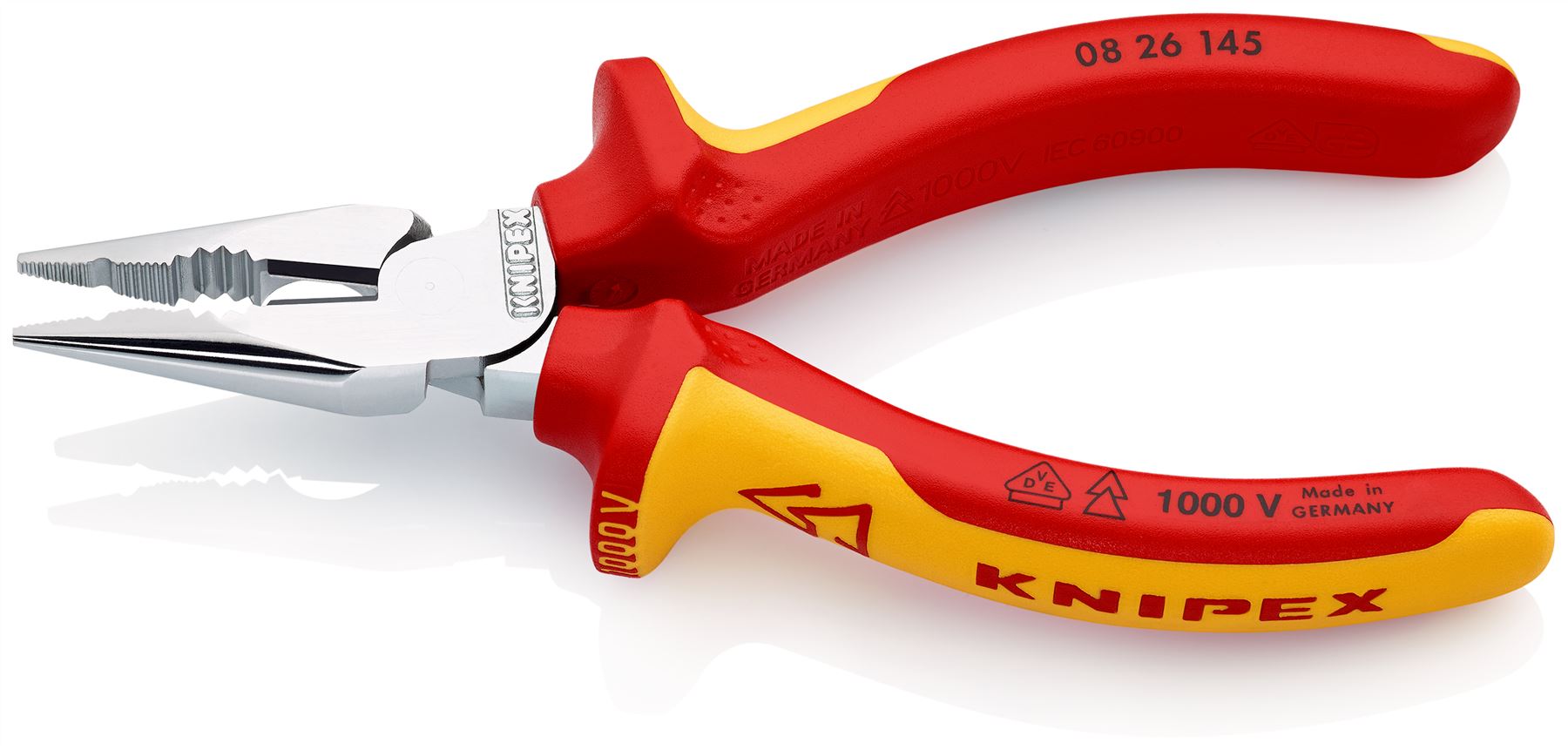 KNIPEX Needle Nose Combination Pliers 145mm VDE Chrome Multi Component Grips 08 26 145 SB