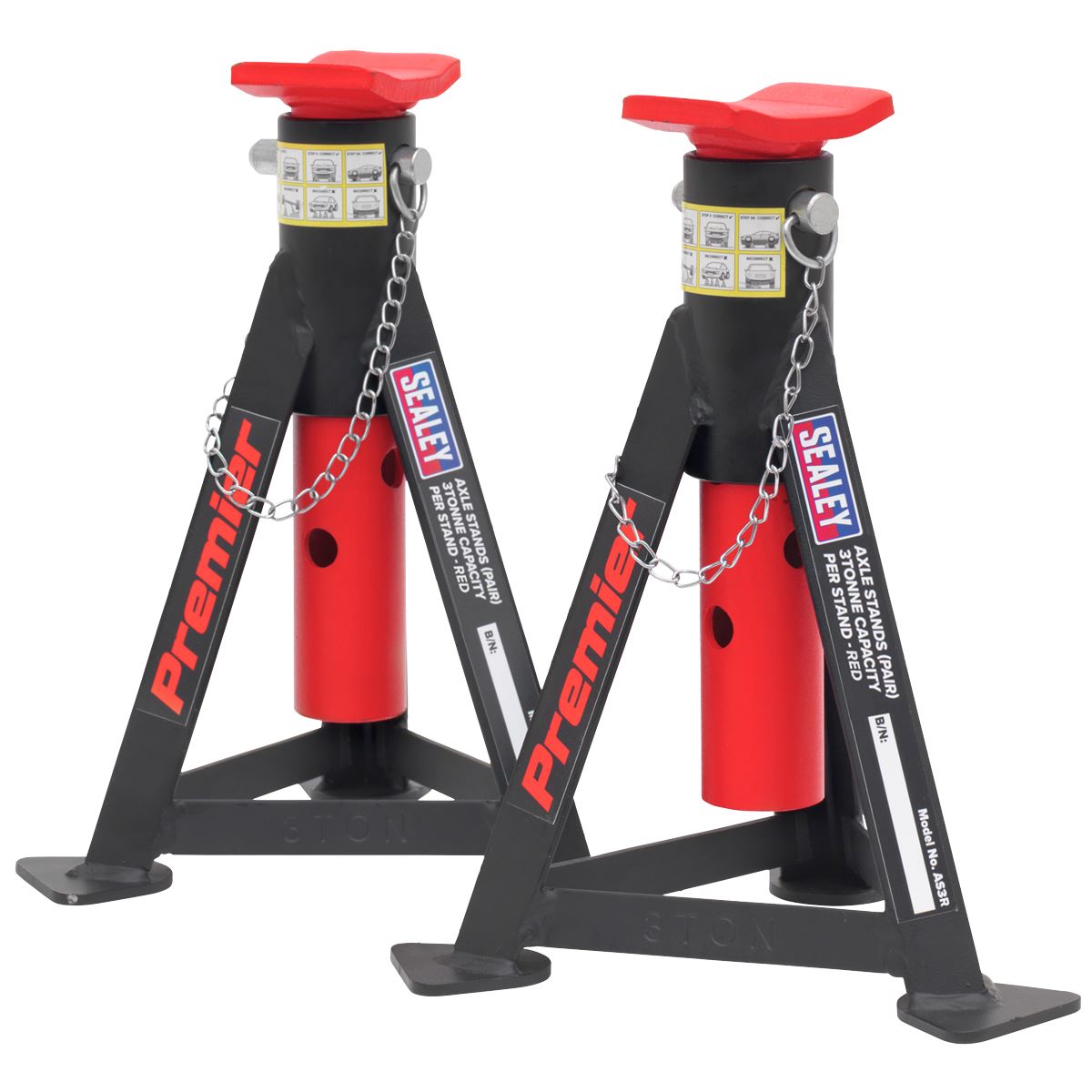 Sealey Premier Premier Axle Stands (Pair) 3 Tonne Capacity per Stand - Red 